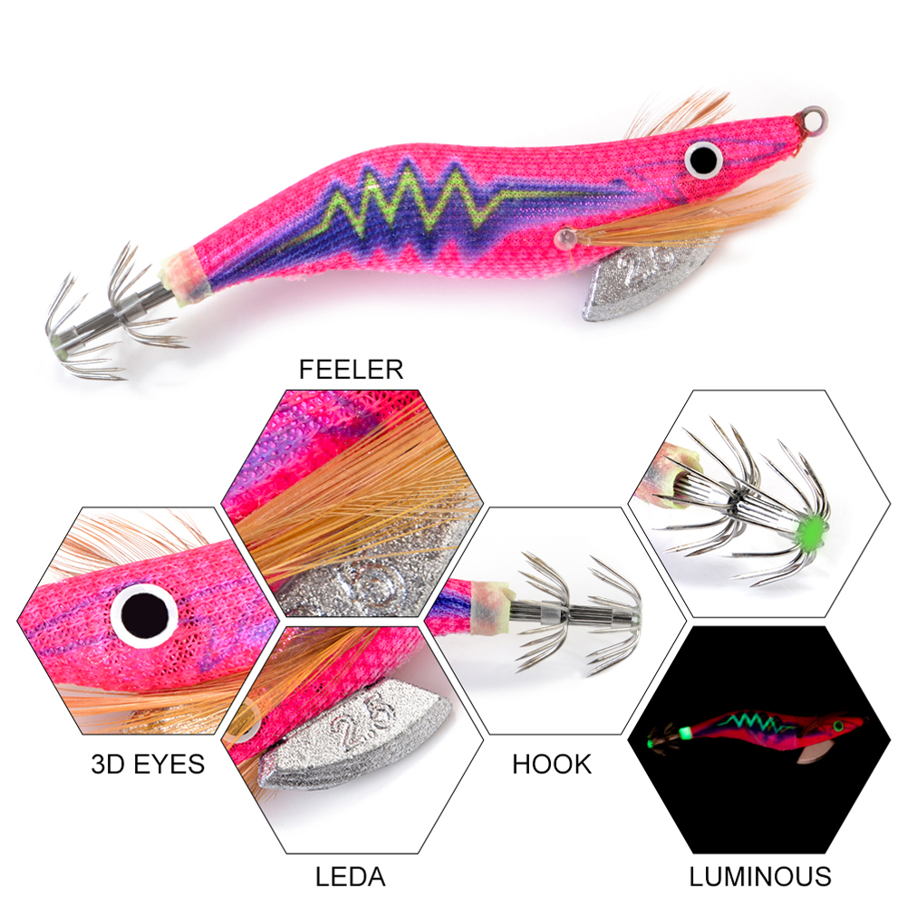 FREE FISHER Hard Bait Fishing Octopus Lure 25#*3.0# Lead Fishing Squid Jig Hook Wooden Shrimp Artificial Fishlure Luminous Cuttlefish Shrimp for Sea Fishing