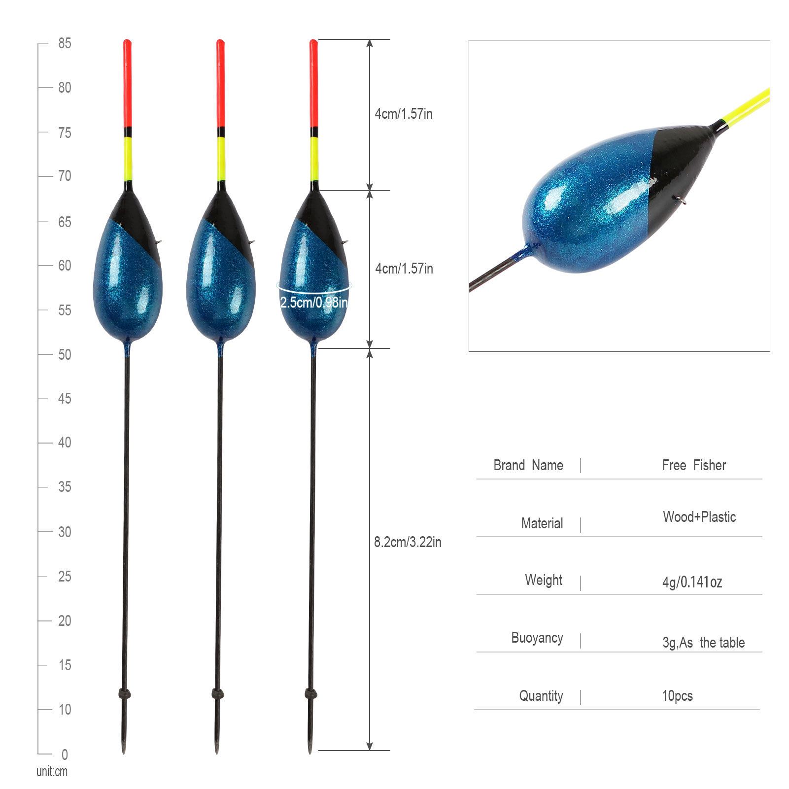 FREE FISHER 10Pcs Collection Fishing Bobber Cork Float Lighted Balsa Wood Hard Long Tail Float Buoyancy 3g Fishing Accessories