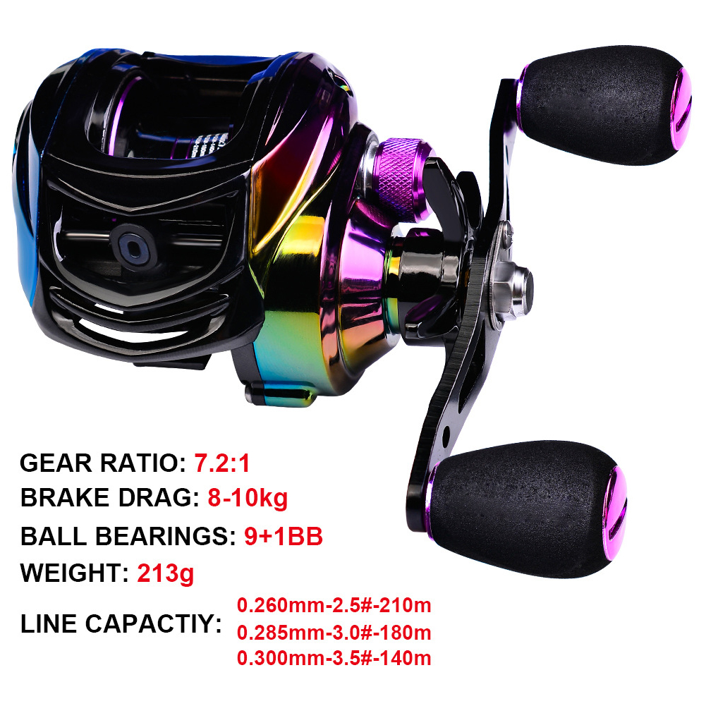 FREE FISHER Baitcasting Reel 7.2:1 High Speed/9+1BB/Max 10kg/Metal Drop Wheel Sea Fishing Reel Electroplating Colorful Fishing Wheel