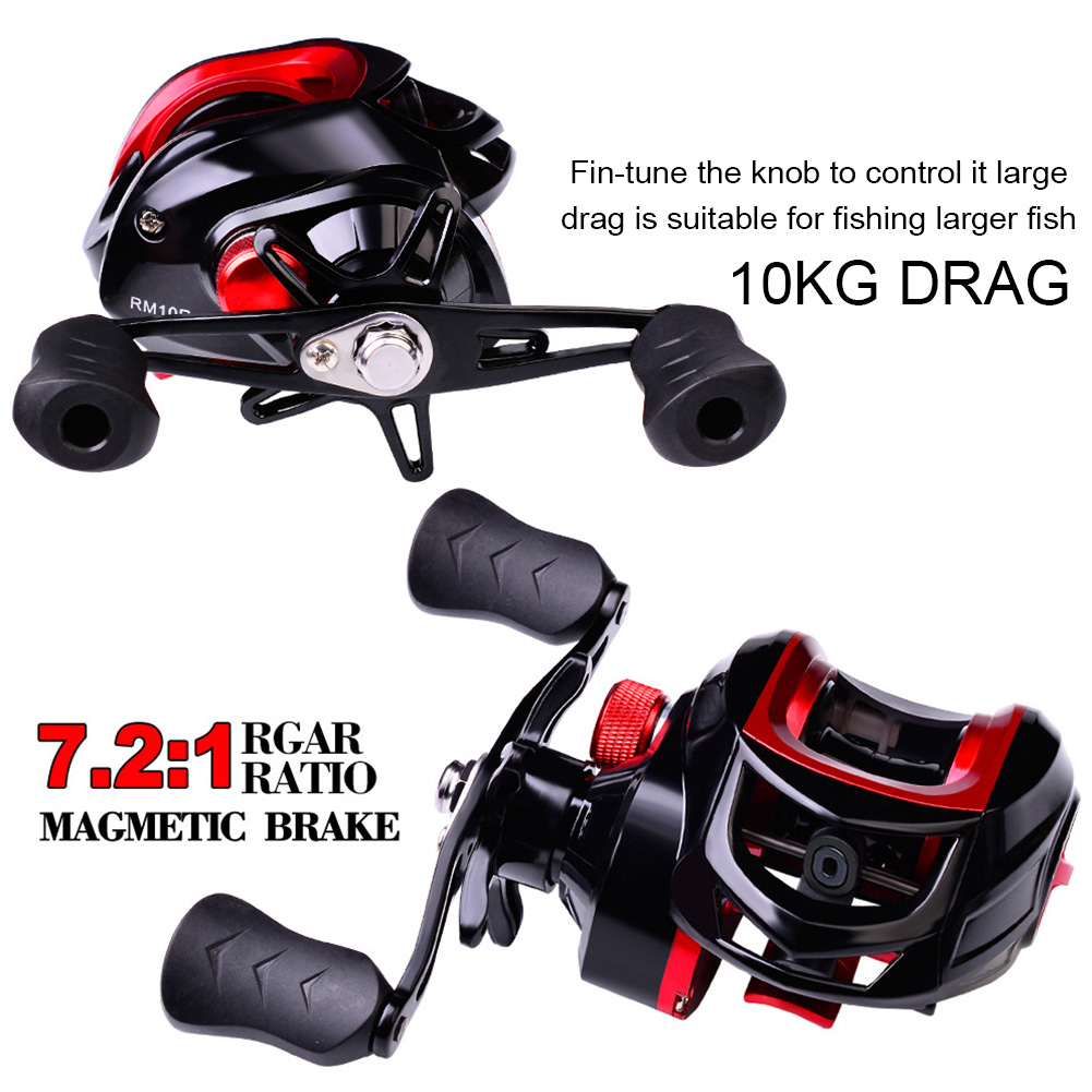 FREE FISHER Metal Drop Wheel Max Drag 10kg 3+1BB Baitcasting Reel 7.2:1 Gear Ratio CNC Wire Cup Plastic Handel Powerful Fishing Wheels Pesca