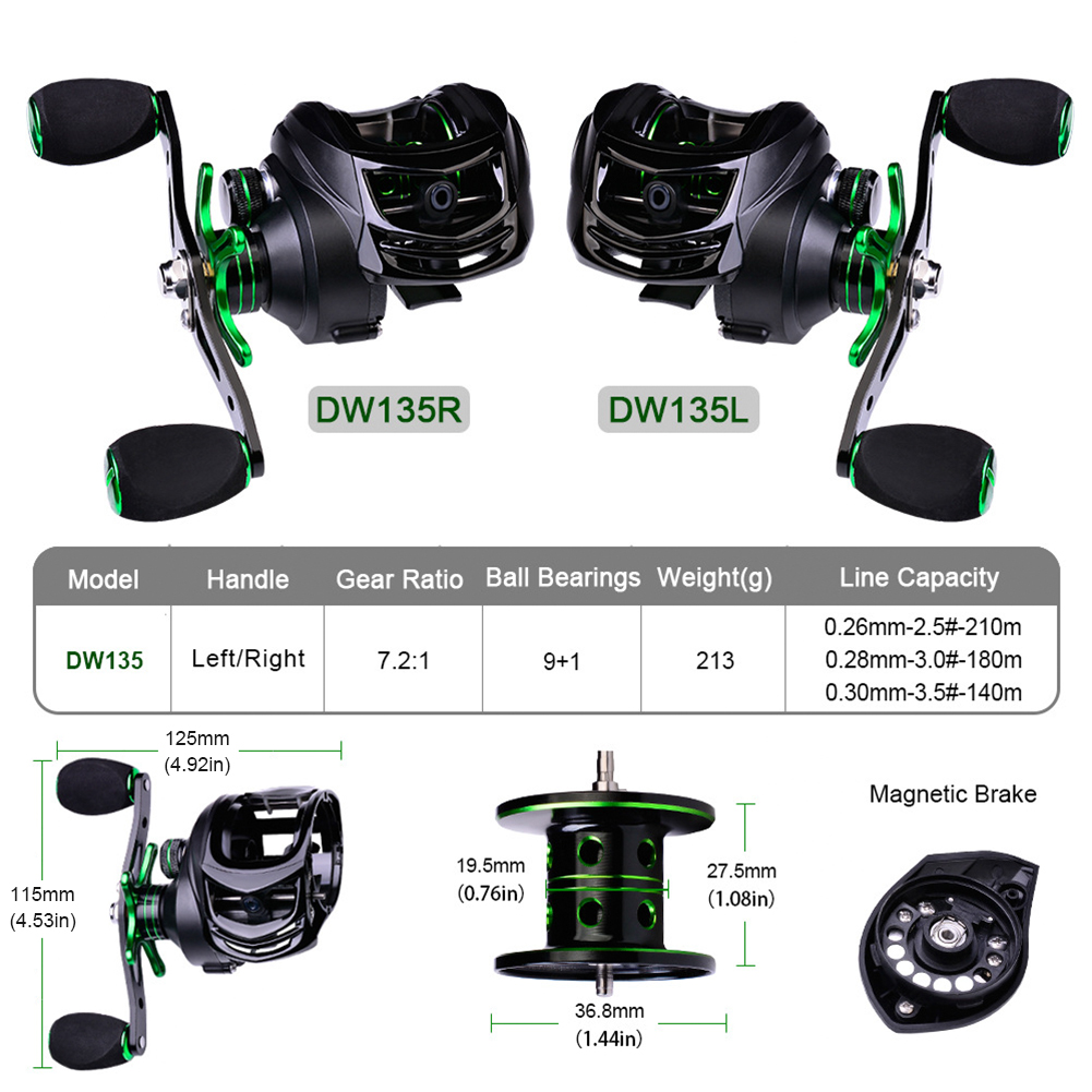 FREE FISHER Fishing Baitcasting Reels 9+1BB 7.2:1 Metal Wheel Magnetic Brake System 8KG Max Drag Fishing Reel for Saltwater/Freshwater