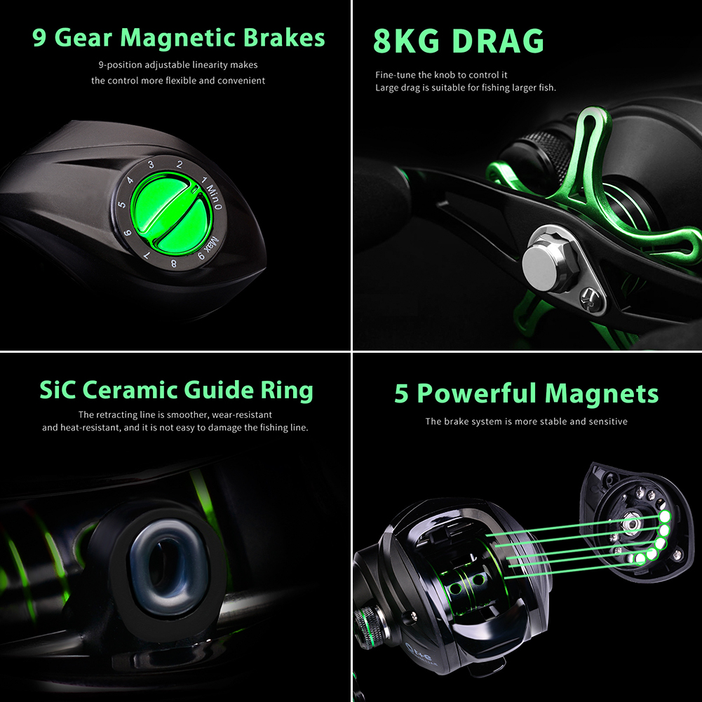 FREE FISHER Fishing Baitcasting Reels 9+1BB 7.2:1 Metal Wheel Magnetic Brake System 8KG Max Drag Fishing Reel for Saltwater/Freshwater