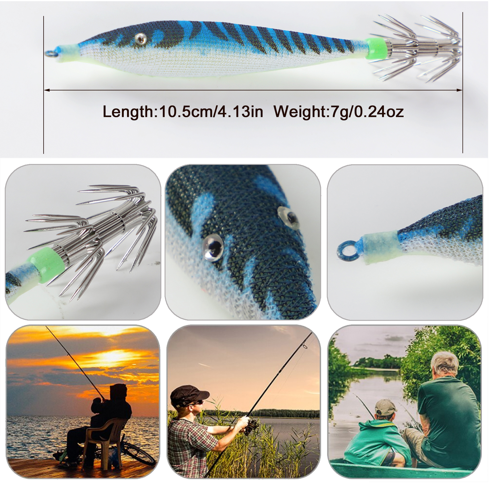 FREE FISHER Luminous Shrimp Baits 10.5cm 7g Sea Fishing Squids Jigs Night Dawn Fishing Lures for Octopus Cuttlefish Pesca