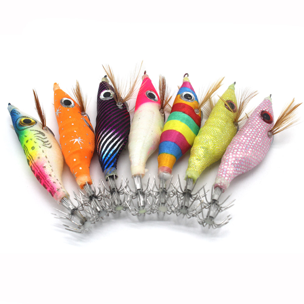 FREE FISHER 10pcs/Lot Fishing Hard Lures 10cm 9.2g Wood Shrimp Luminous Shrimp Squid Needle Octopus Hooks Squid Shrimp Lure Baits