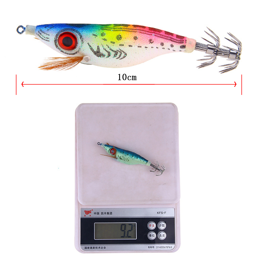 FREE FISHER 10pcs/Lot Fishing Hard Lures 10cm 9.2g Wood Shrimp Luminous Shrimp Squid Needle Octopus Hooks Squid Shrimp Lure Baits