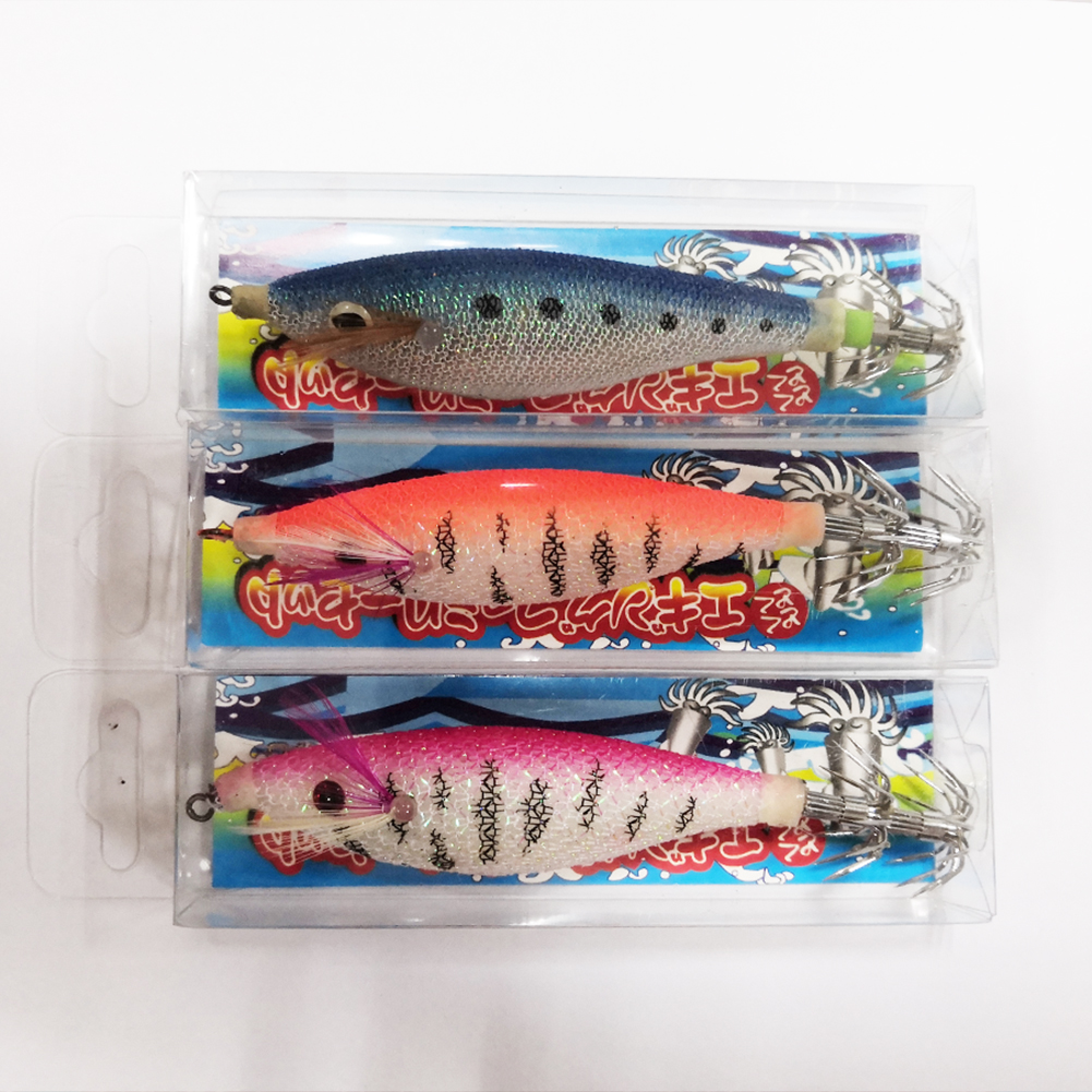 FREE FISHER 6pcs/Set Fishing Lure Luminous Squid Jig Fishing Wood Shrimp Lure Squid Cuttlefish Jigging Baits Octopus Hooks Saltwater