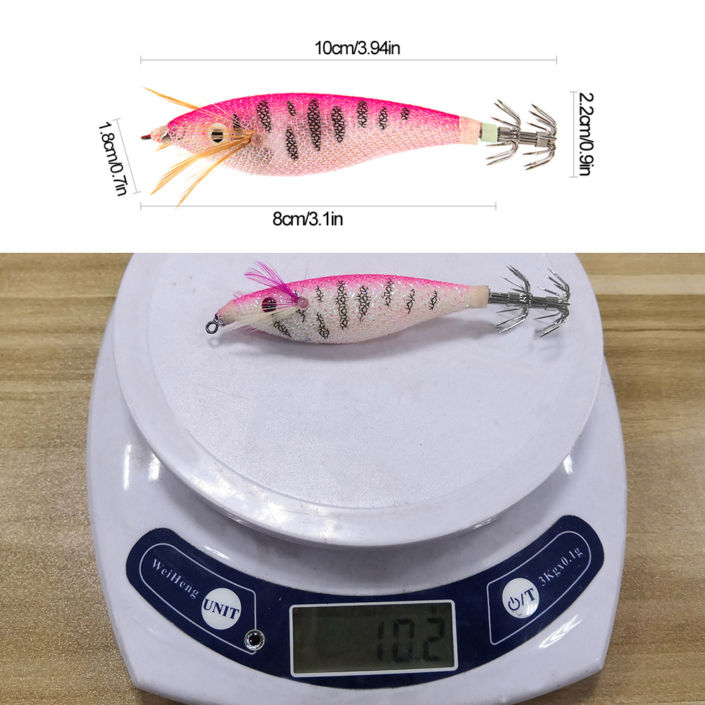 FREE FISHER 6pcs/Set Fishing Lure Luminous Squid Jig Fishing Wood Shrimp Lure Squid Cuttlefish Jigging Baits Octopus Hooks Saltwater