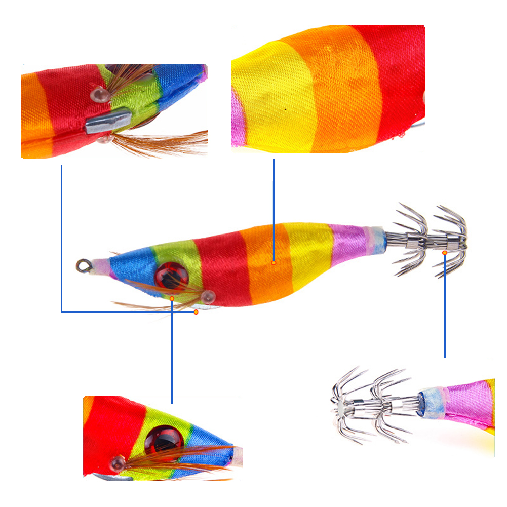 FREE FISHER 27 Pieces Artificial Luminous Wood Shrimp Squid Jigs 10-12.5cm 9-22.5g Cuttlefish Jigging Baits Octopus Hooks Saltwater