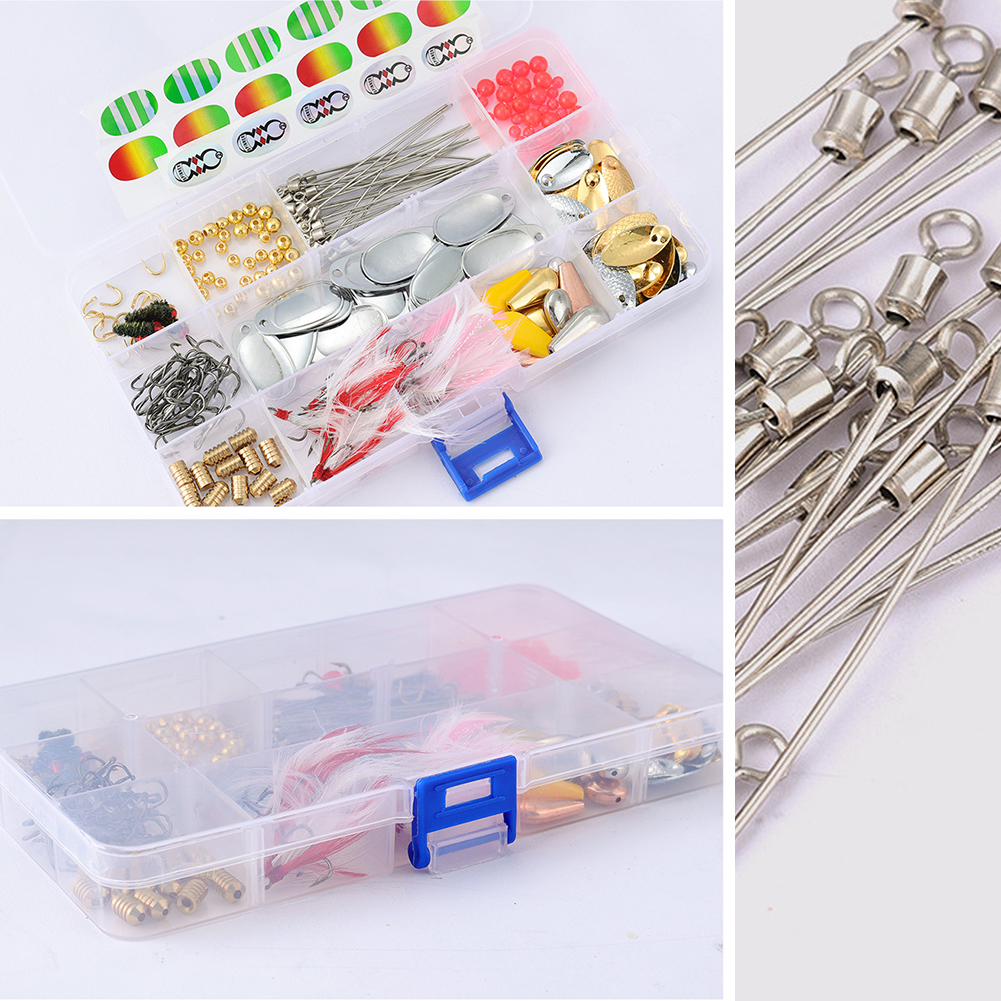 FREE FISHER 228pcs Fishing Spinnerbaits Accessories DIY Rotating Sequins Assembly with Lead Sinkers Feather Hooks Beads Steel Wire for Bass Trout 