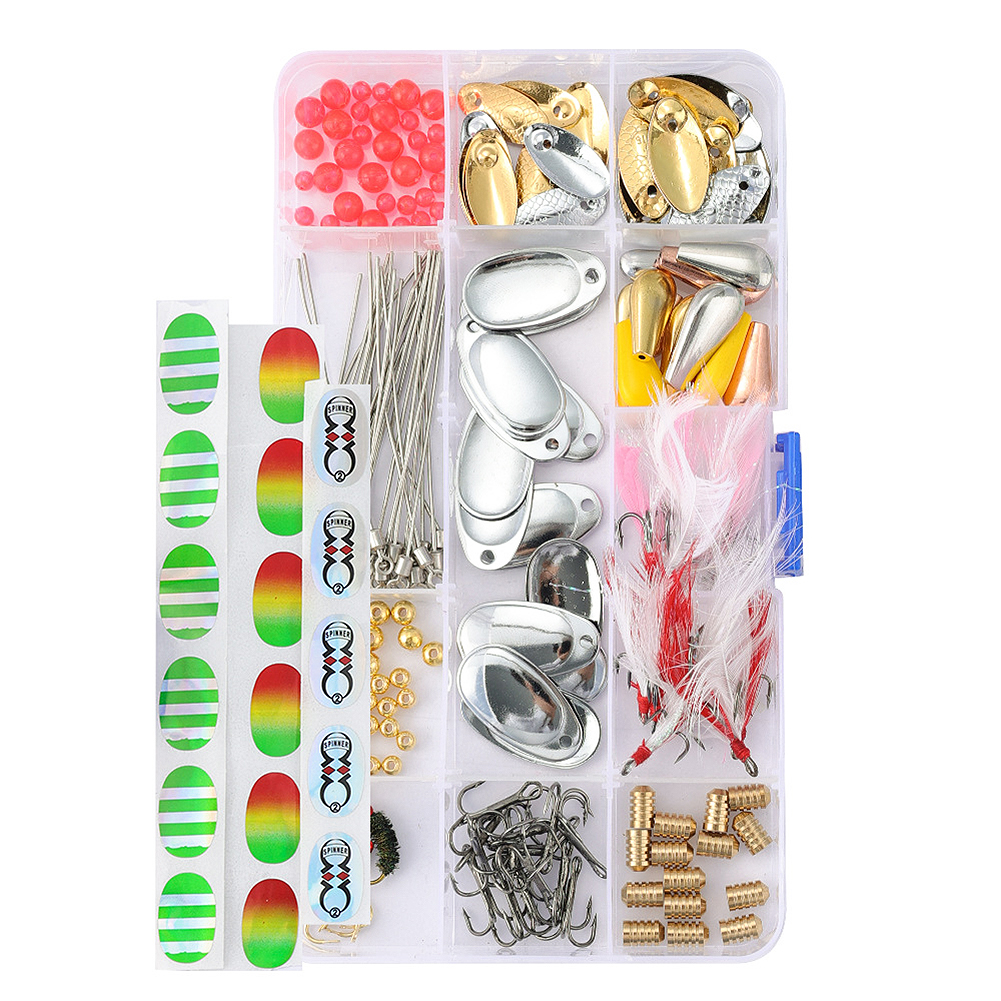 FREE FISHER 228pcs Fishing Spinnerbaits Accessories DIY Rotating Sequins Assembly with Lead Sinkers Feather Hooks Beads Steel Wire for Bass Trout 