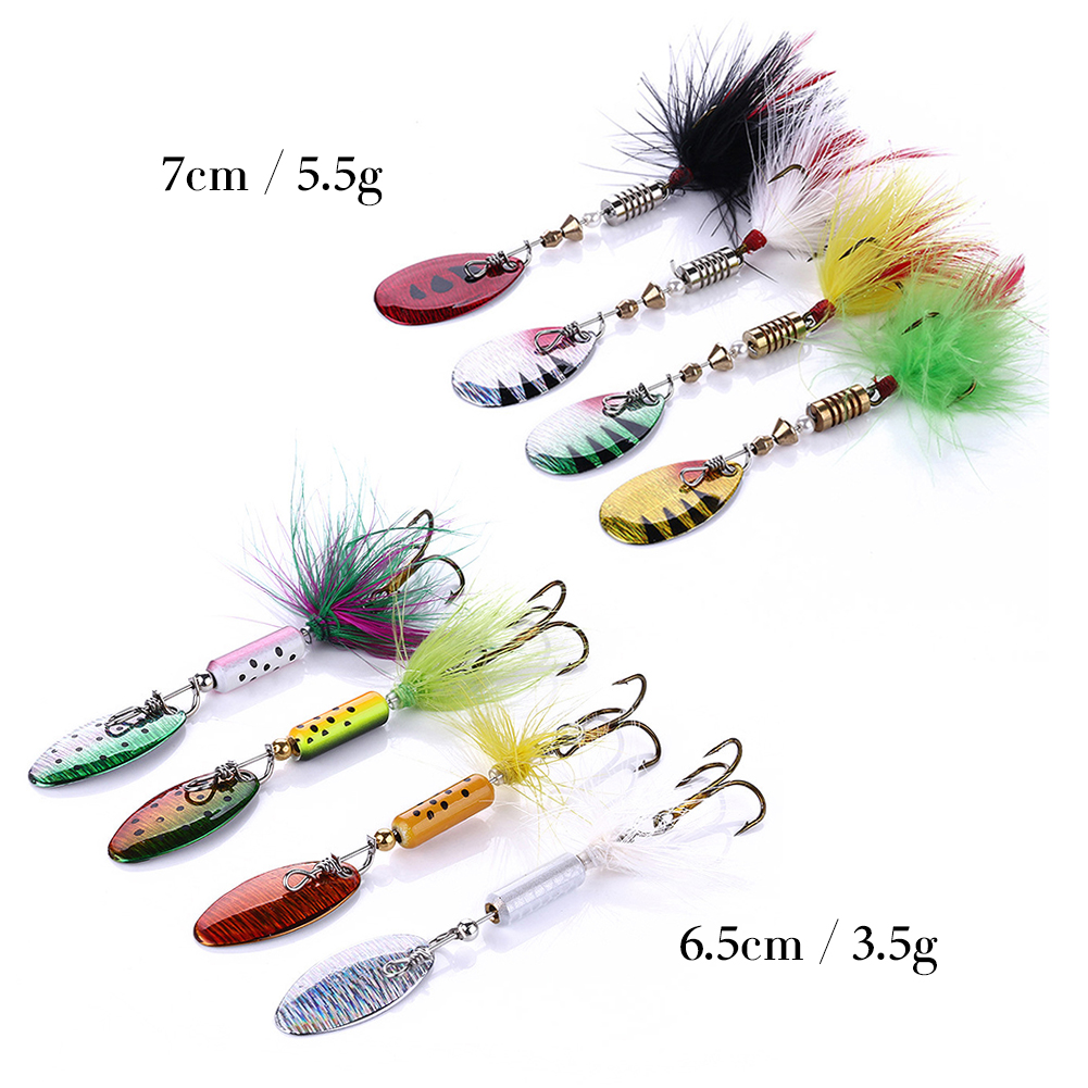 FREE FISHER 8pcs Fishing Spinnerbaits Set Metal Rotating Sequins 4g/6g Spoon Spinner Artificial Wobbler Jigging Lure for Bass/Trout/Catfish Pesca