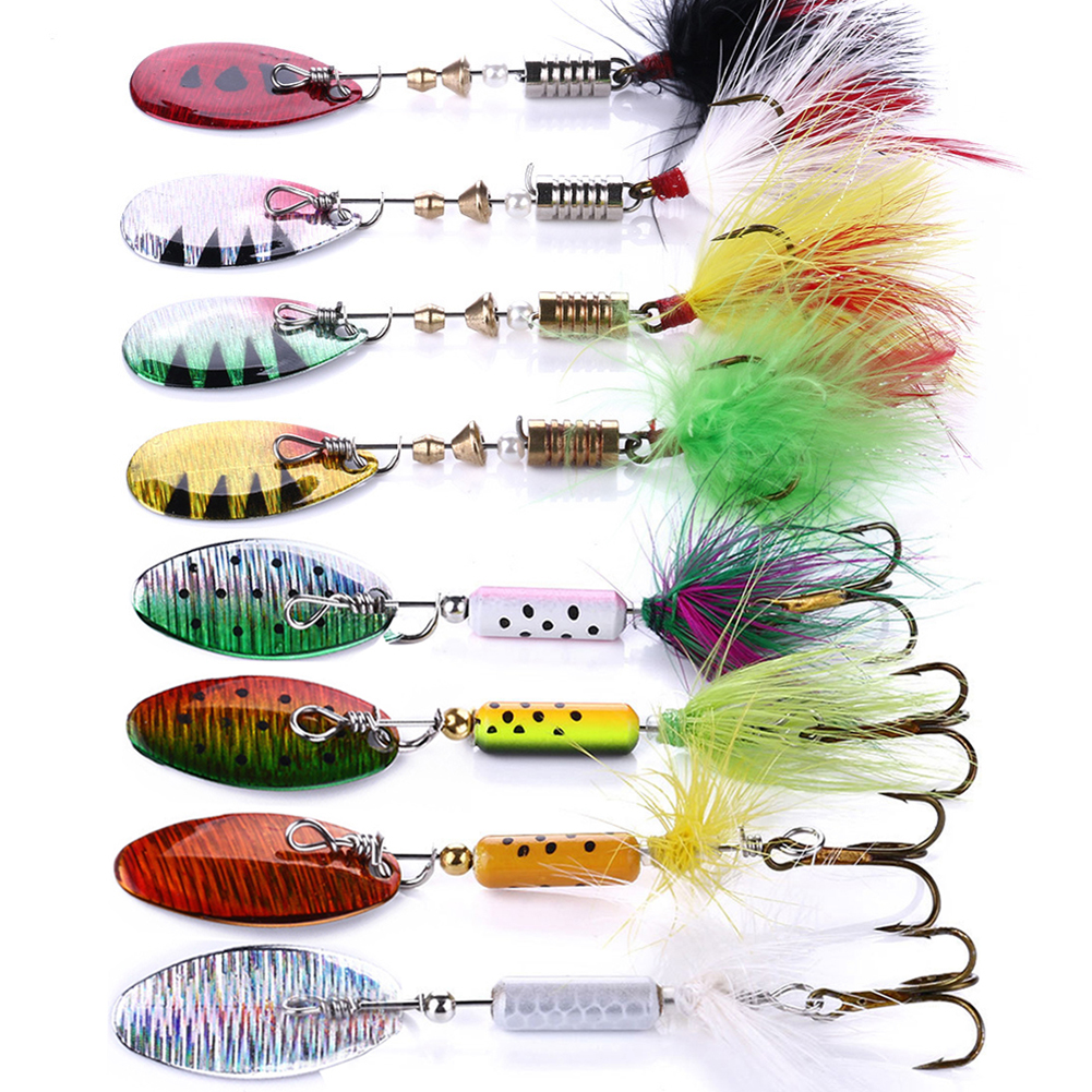 FREE FISHER 8pcs Fishing Spinnerbaits Set Metal Rotating Sequins 4g/6g Spoon Spinner Artificial Wobbler Jigging Lure for Bass/Trout/Catfish Pesca