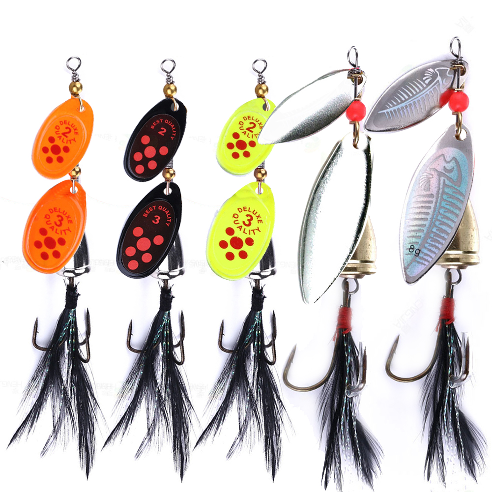 FREE FISHER 5pcs Mixed Metal Rotating Sequins 11g/13g Fishing Spinnerbaits Set Spinner  Isca Artificial Hook Lure Swimbait for Bass/Trout/Catfish Pesca