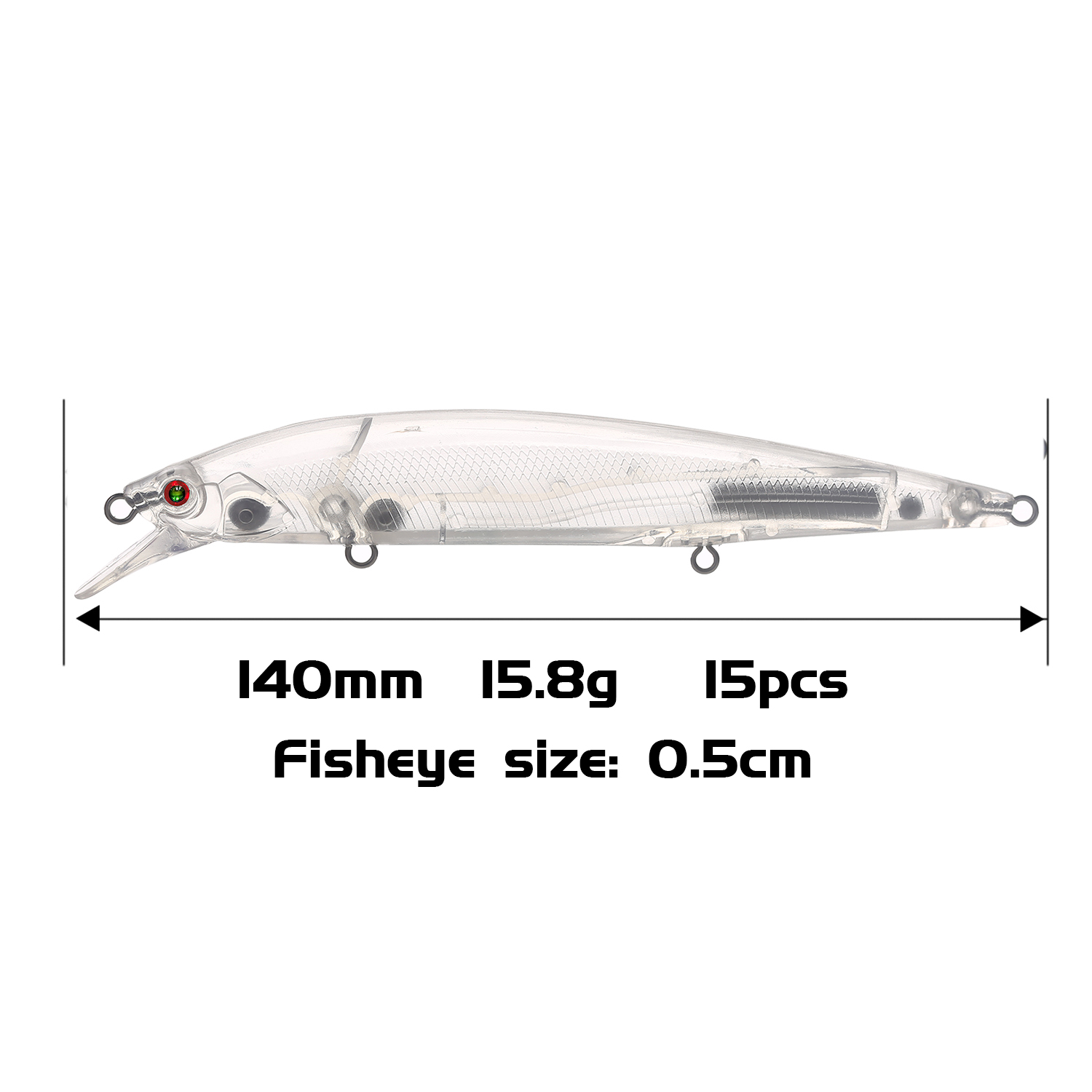 FREE FISHER 15pcs Fishing Big Minnows Unpainted Lures DIY Blank Bait Embryo Clear Plastic Hard Jerkbaits 14cm 15.8g with 5mm 3D Eyes