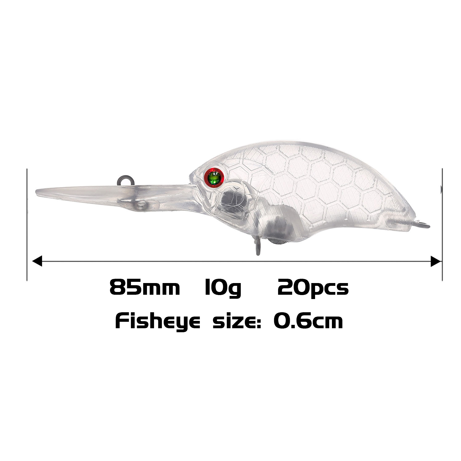 FREE FISHER 20pcs/Set Fishing Unpainted Lures 8.5cm 10g Crankbaits DIY Blank Bait Embryo Clear Plastic Hard Swimbaits with 6mm 3D Eyes