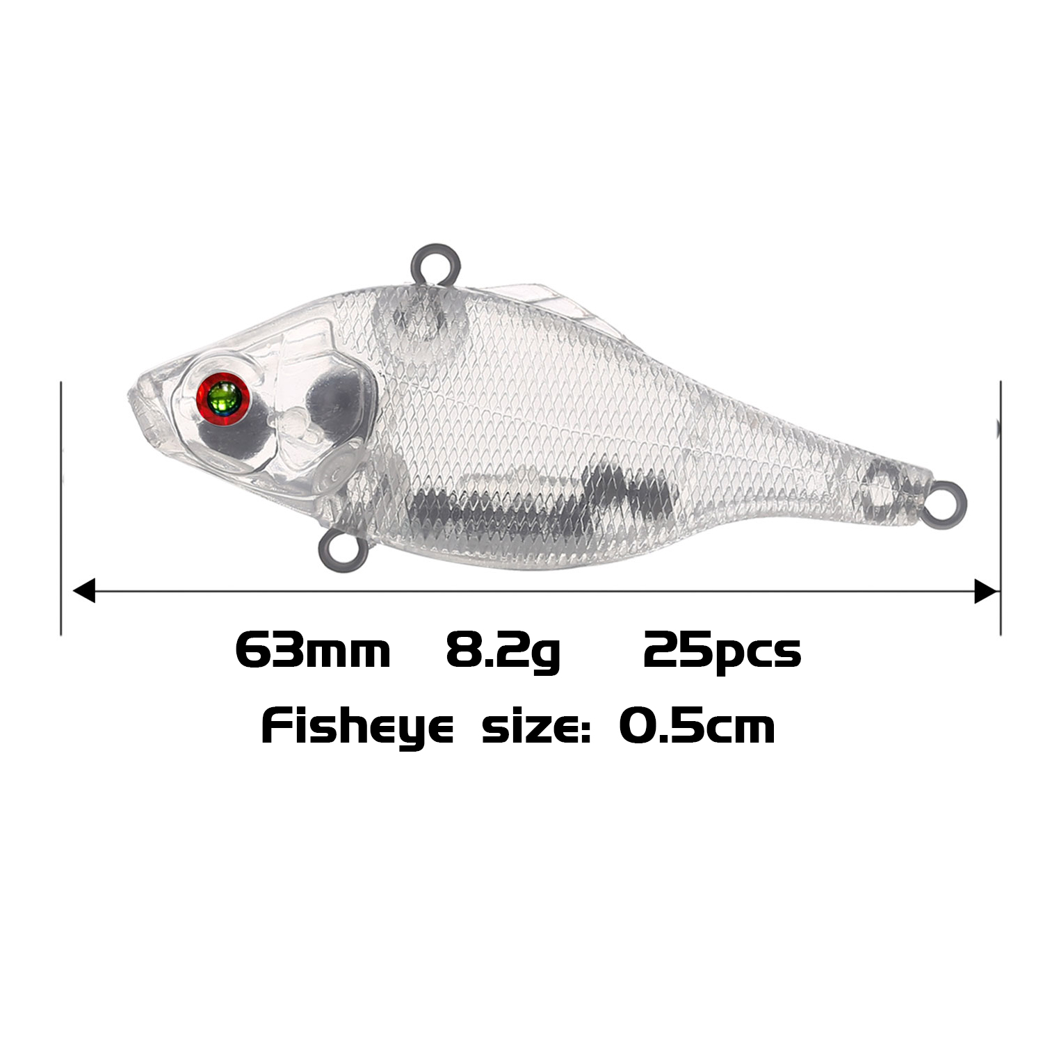 25pcs/Set Fishing VIB 6.3CM 8.2G Unpainted Lures Set DIY Bait Embryo Vibration Blank Plastic Hard Artificial Baits Wobbler for Pike/Catfish