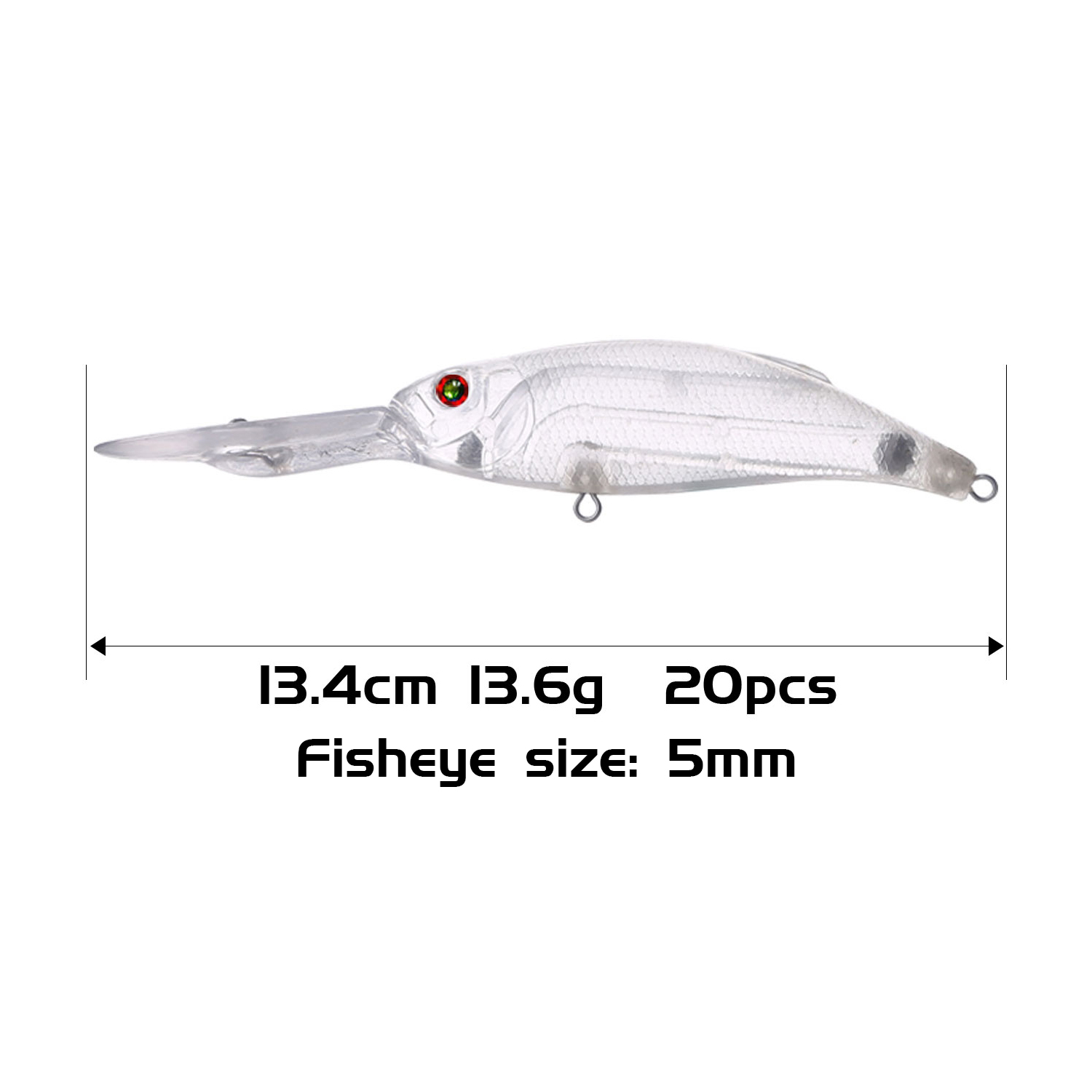 20pcs/Lot Unpainted Fishing Lures Set Long Tongue Minnows 13.4cm 13.6g Wobble Plastic Blank Artificial Baits DIY Clear Bait Embryo