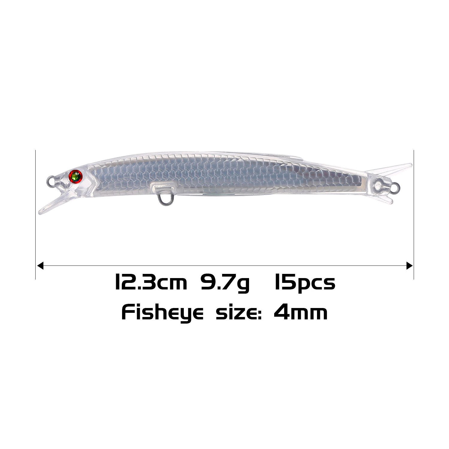 15pcs/Lot Fishing Unpainted Lures Set Long Laser Long Fish Minnows 12.3cm 9.7g Clear Plastic Bait Embryo DIY Blank Fishbaits for Pike