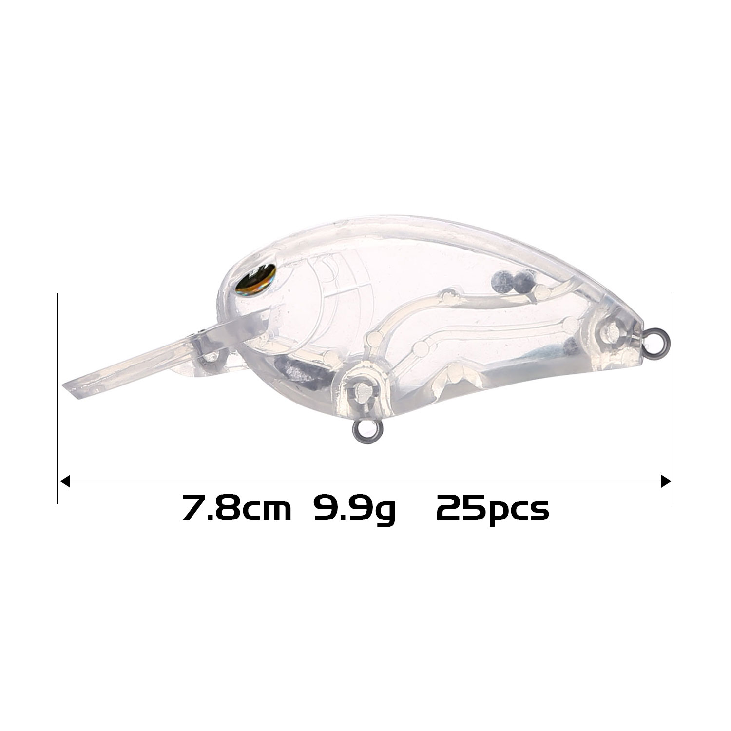 FREE FISHER 25pcs Fishing Unpainted Lure Set 7.8CM 9.9G Blank Clear Crankbaits with Metal Ring DIY Plastic Fishing Baits for Bass Pike