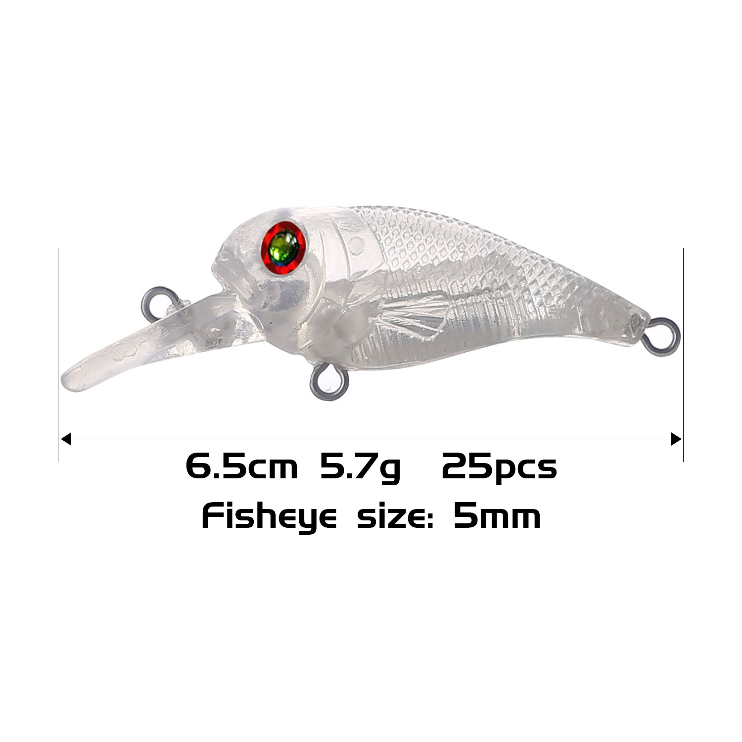 FREE FISHER Unpainted Lures Set 25pcs/Lot 6.5cm 5.7g Fishing Crankbaits DIY Blank Clear Baits Embryo Artificial Baits Wobbler with 3D Fish Eyes