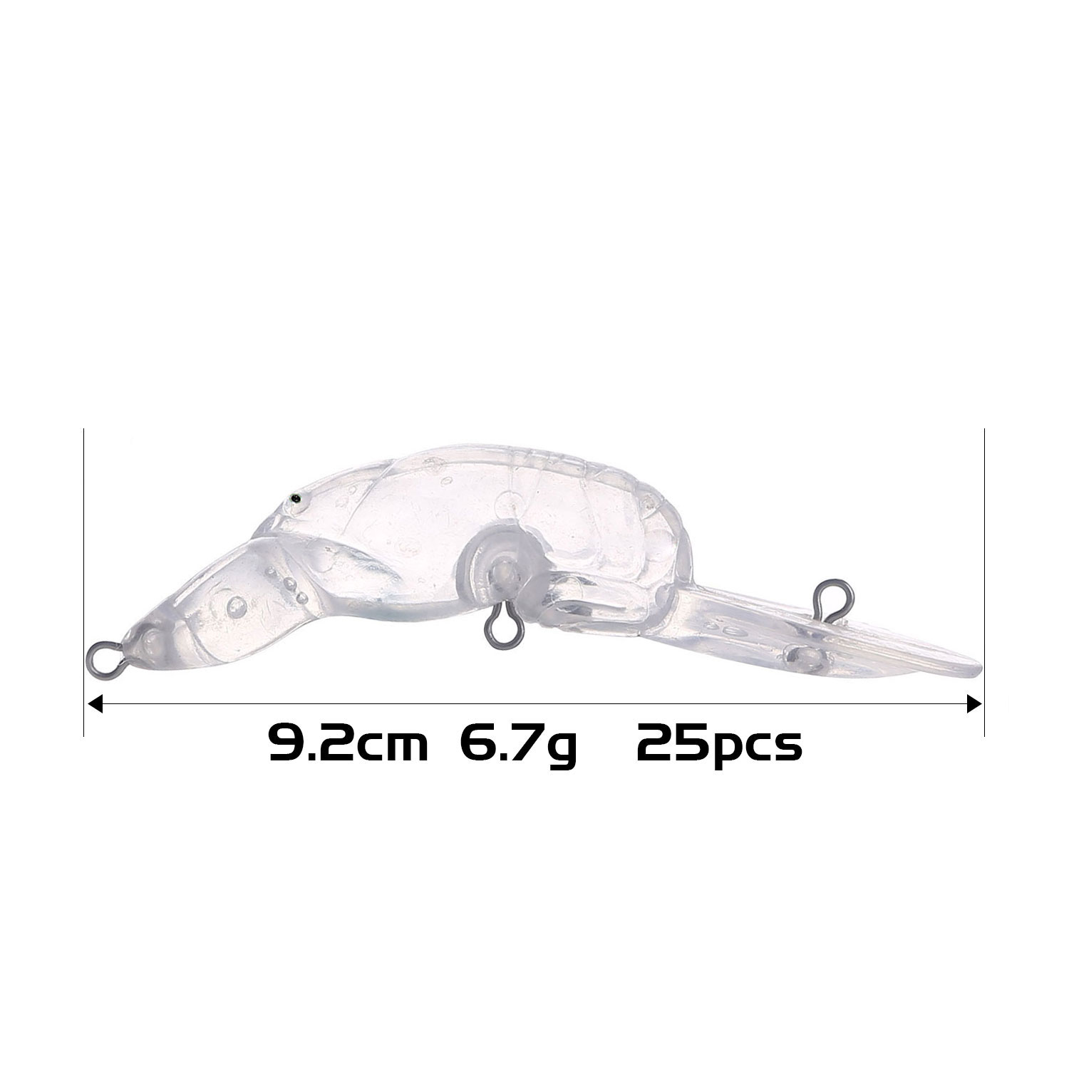 FREE FISHER Wholesale 25pcs/Lot Fishing Baits 9.2cm/6.7g Unpainted Lobster Blank Hard Lures DIY Transparent Artificial Baits Set with Paint Fish Eyes