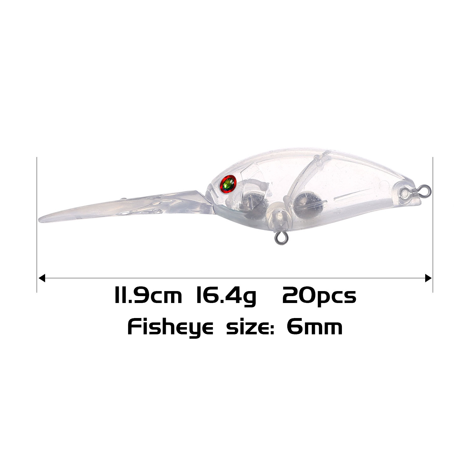 FREE FISHER Wholesale 20pcs/Lot Unpainted Lure Set 11.9cm/16.4g Blank Clear Crankbaits DIY Long-Tongue Fishing Baits for Bass Pike