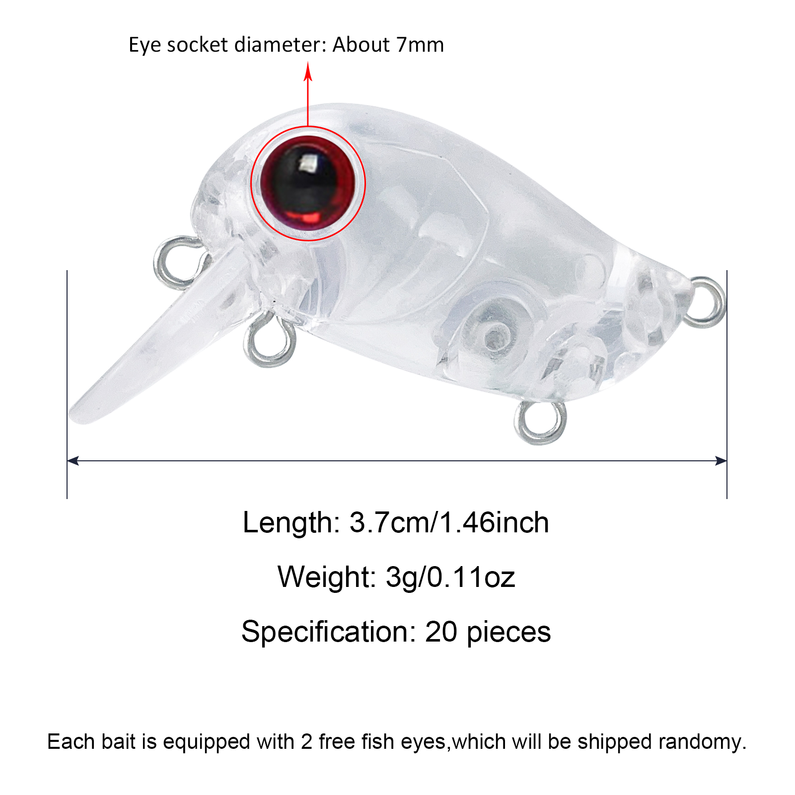FREE FISHER 20pcs/Set Unpainted Baits Mini Fishing Crankbaits Set 3.7cm 3g DIY Transparent Bait Embryo Artificial Topwater Floating Lures