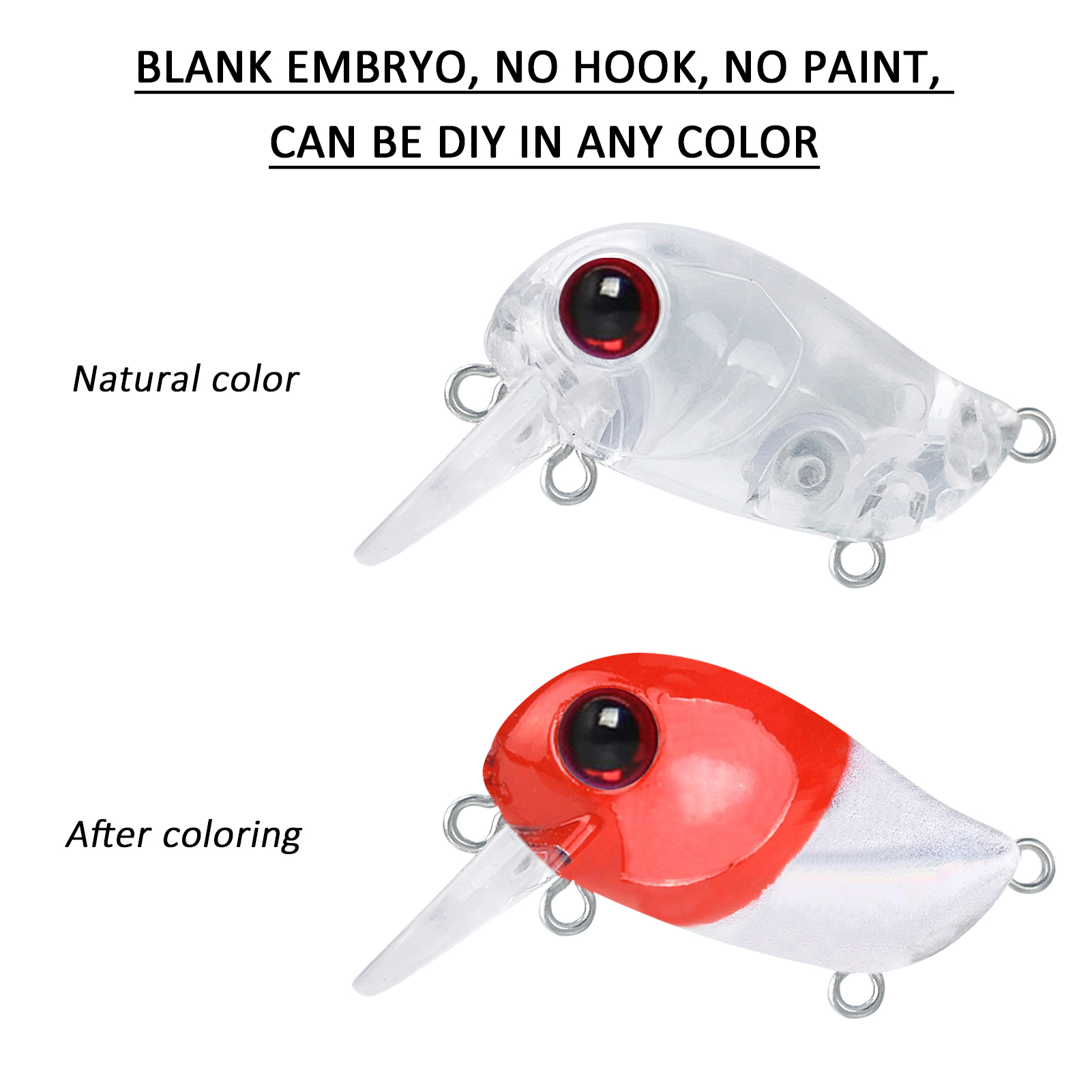 FREE FISHER 20pcs/Set Unpainted Baits Mini Fishing Crankbaits Set 3.7cm 3g DIY Transparent Bait Embryo Artificial Topwater Floating Lures