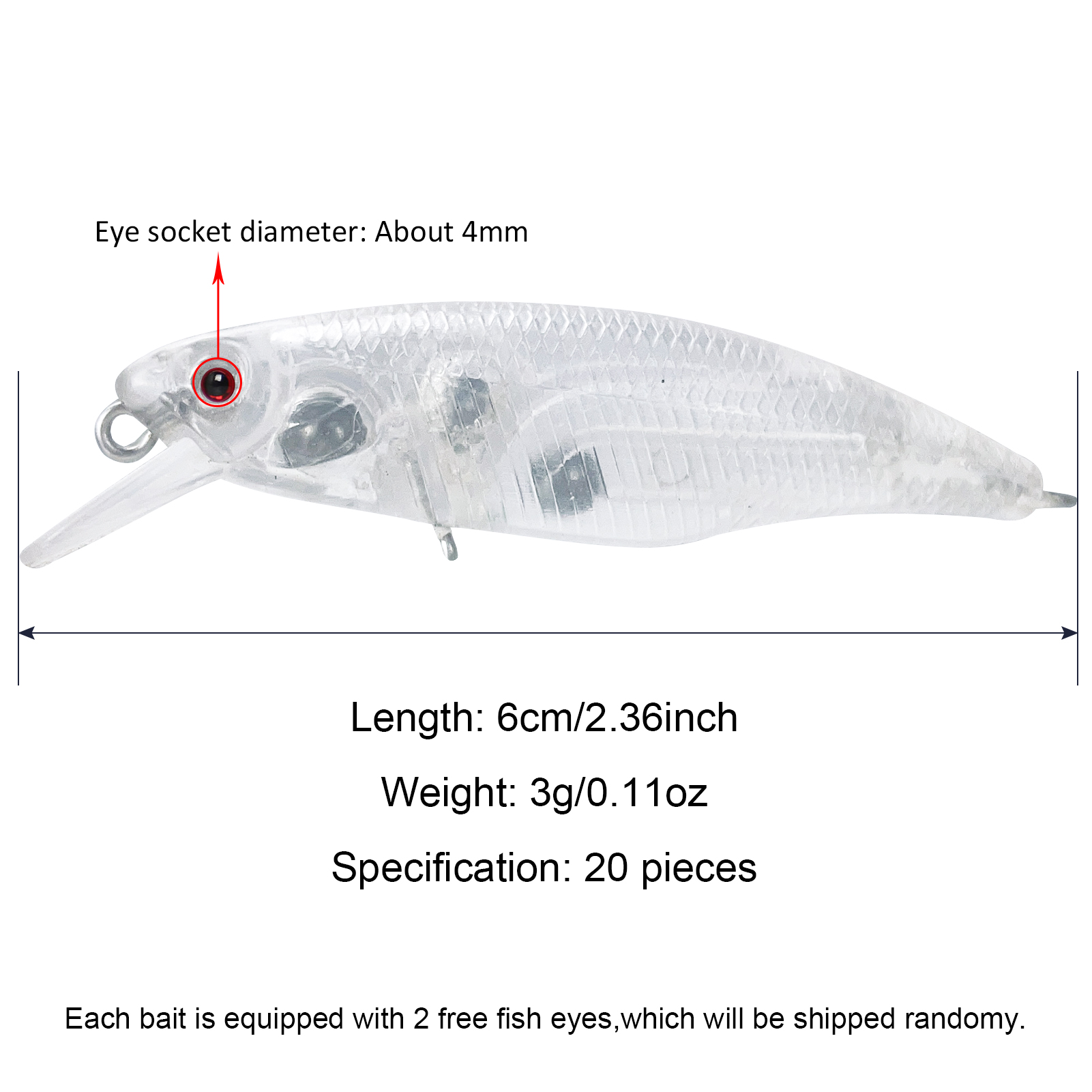 FREE FISHER Blank Mini Minnows Lures Set 6cm 3g 20pcs/Lot Unpainted Fishing Wobble Plastic Pencil Artificial Baits DIY Clear Bait Embryo