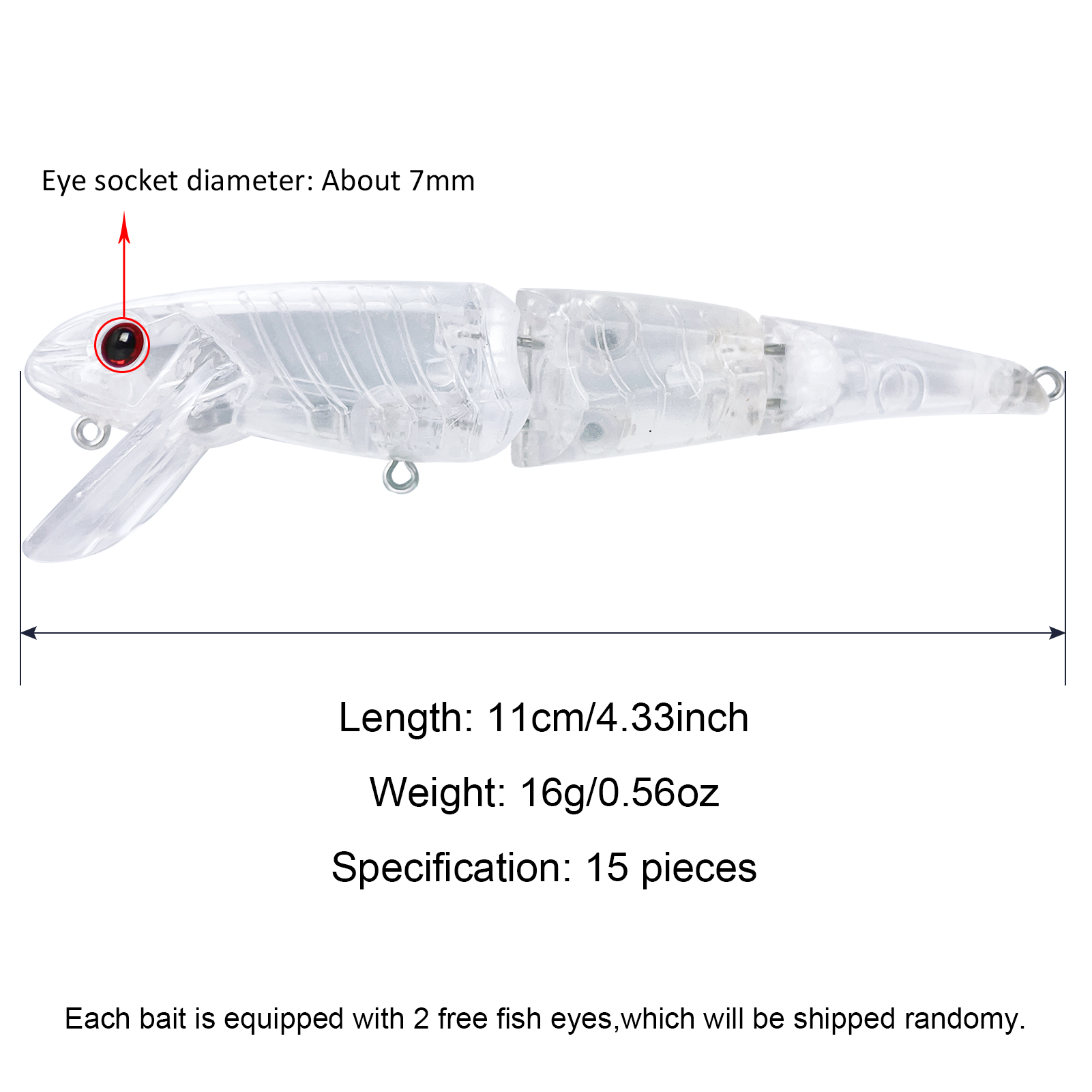 FREE FISHER 15pcs Unpainted Lures Set 3-Section Clear Blank Bait Embryo 11cm 16g DIY Topwater Swimbait Joint Baits