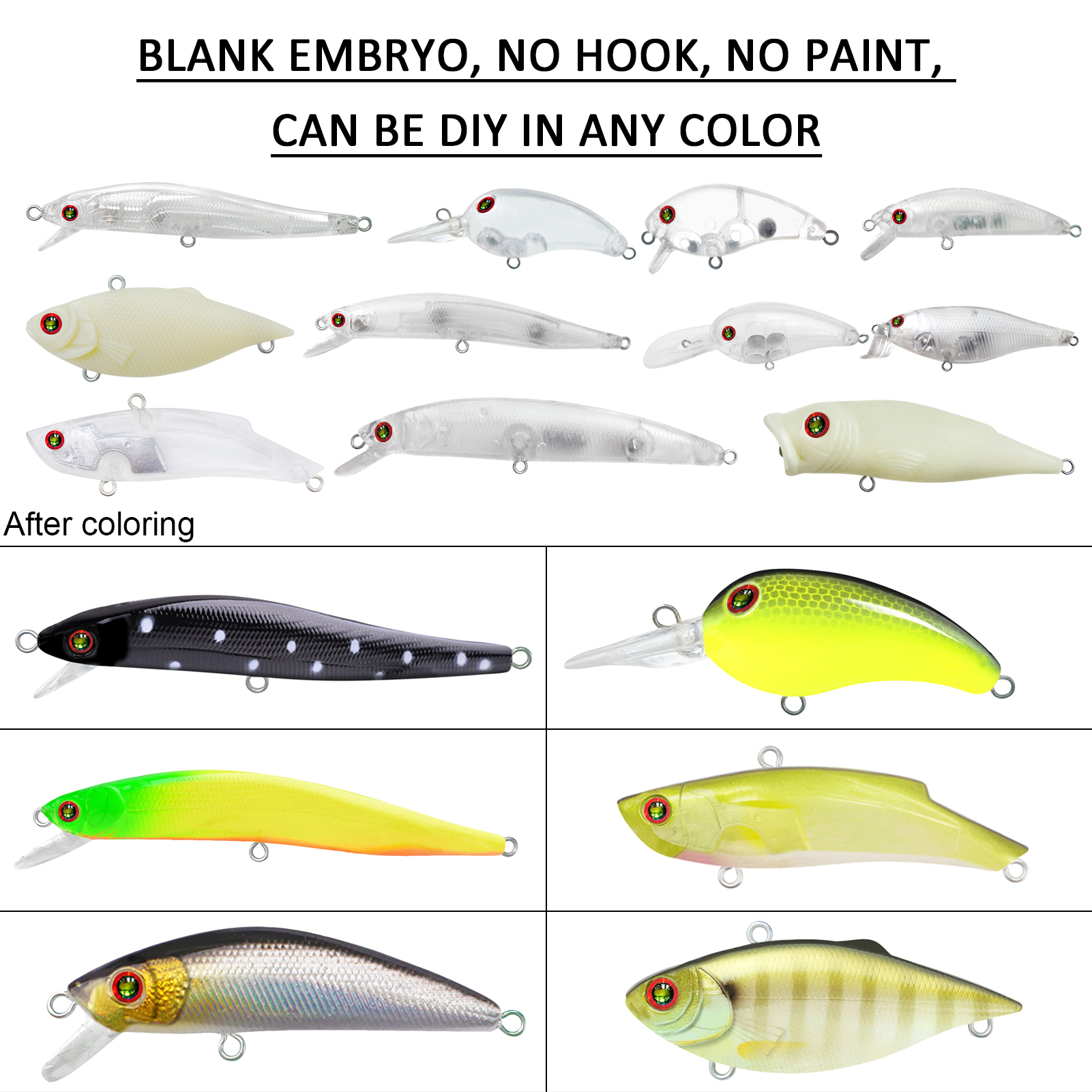FREE FISHER Unpainted Lures Kit 33pcs/Lot Fishing Hard Baits Minnows VIB Crankbaits Poppers Allavailable DIY Blank Clear Artificial Baits