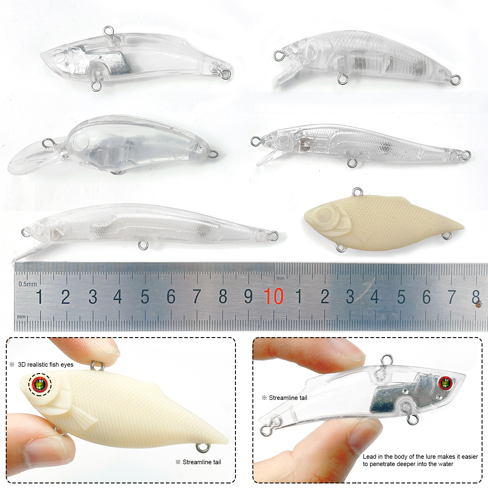 FREE FISHER Unpainted Lures Kit 33pcs/Lot Fishing Hard Baits Minnows VIB Crankbaits Poppers Allavailable DIY Blank Clear Artificial Baits