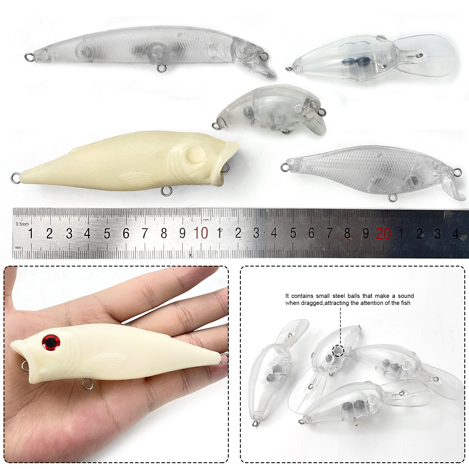 FREE FISHER Unpainted Lures Kit 33pcs/Lot Fishing Hard Baits Minnows VIB Crankbaits Poppers Allavailable DIY Blank Clear Artificial Baits