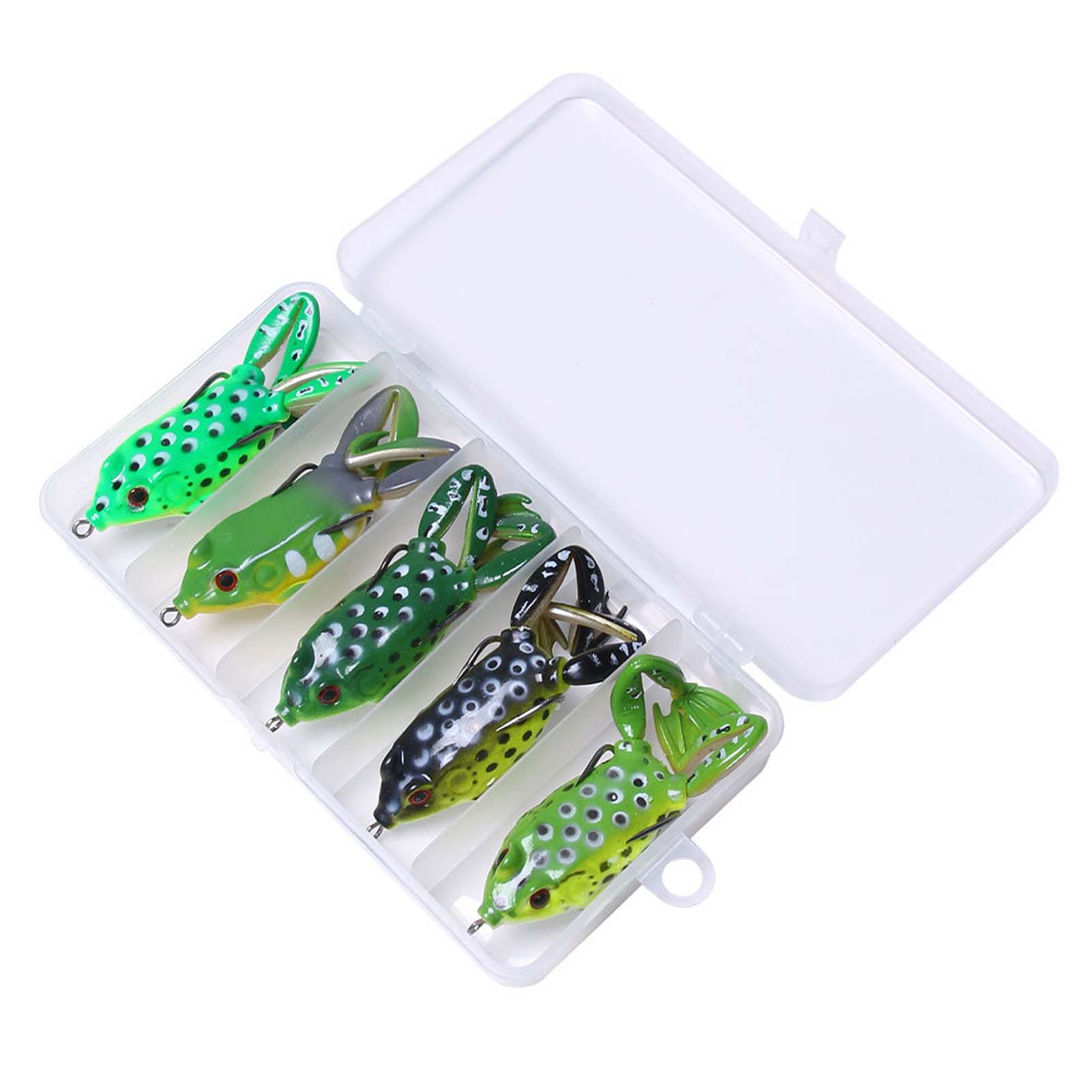 FREE FISHER 5pcs Fishing Frogs Set Soft Baits Snakehead Lure Topwater Simulation Thunder Frogs Lures with 5 Grids Plastic Box for Bass/Pike