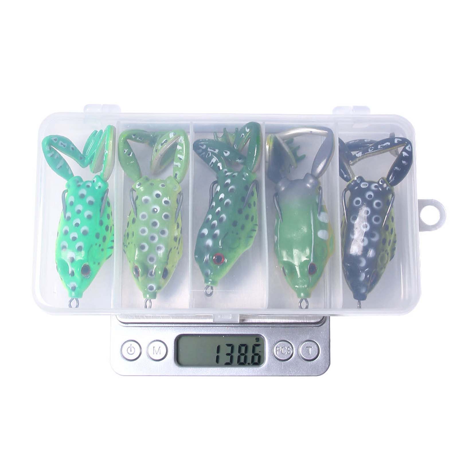 FREE FISHER 5pcs Fishing Frogs Set Soft Baits Snakehead Lure Topwater Simulation Thunder Frogs Lures with 5 Grids Plastic Box for Bass/Pike