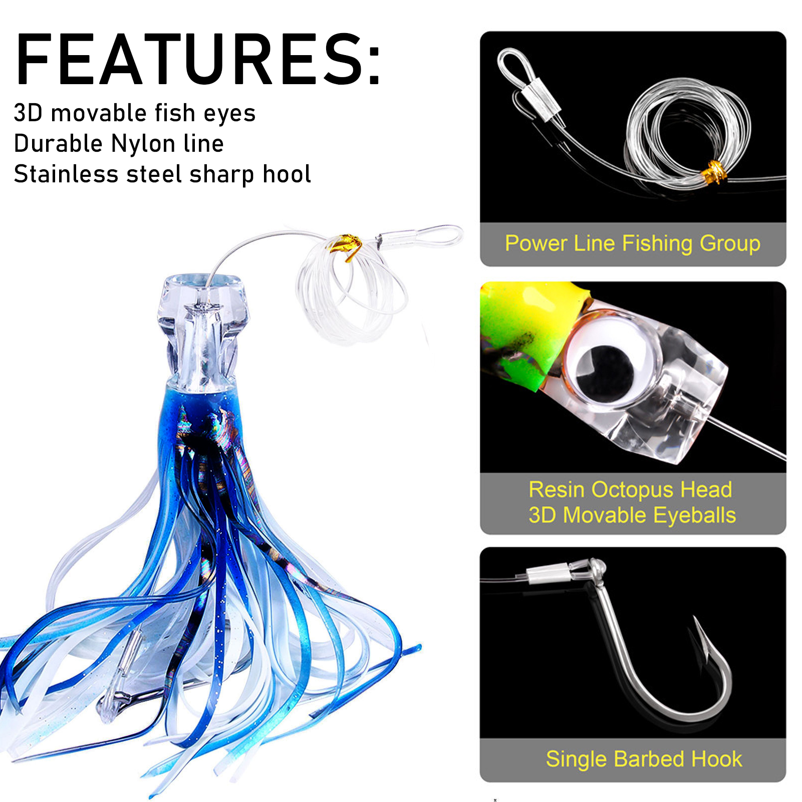 Big Game for Sea Fishing Squid Lures Soft Skirt 23cm 96g Octopus Trolling Artificial Baits for Tuna Marlin Crankbaits Saltwater