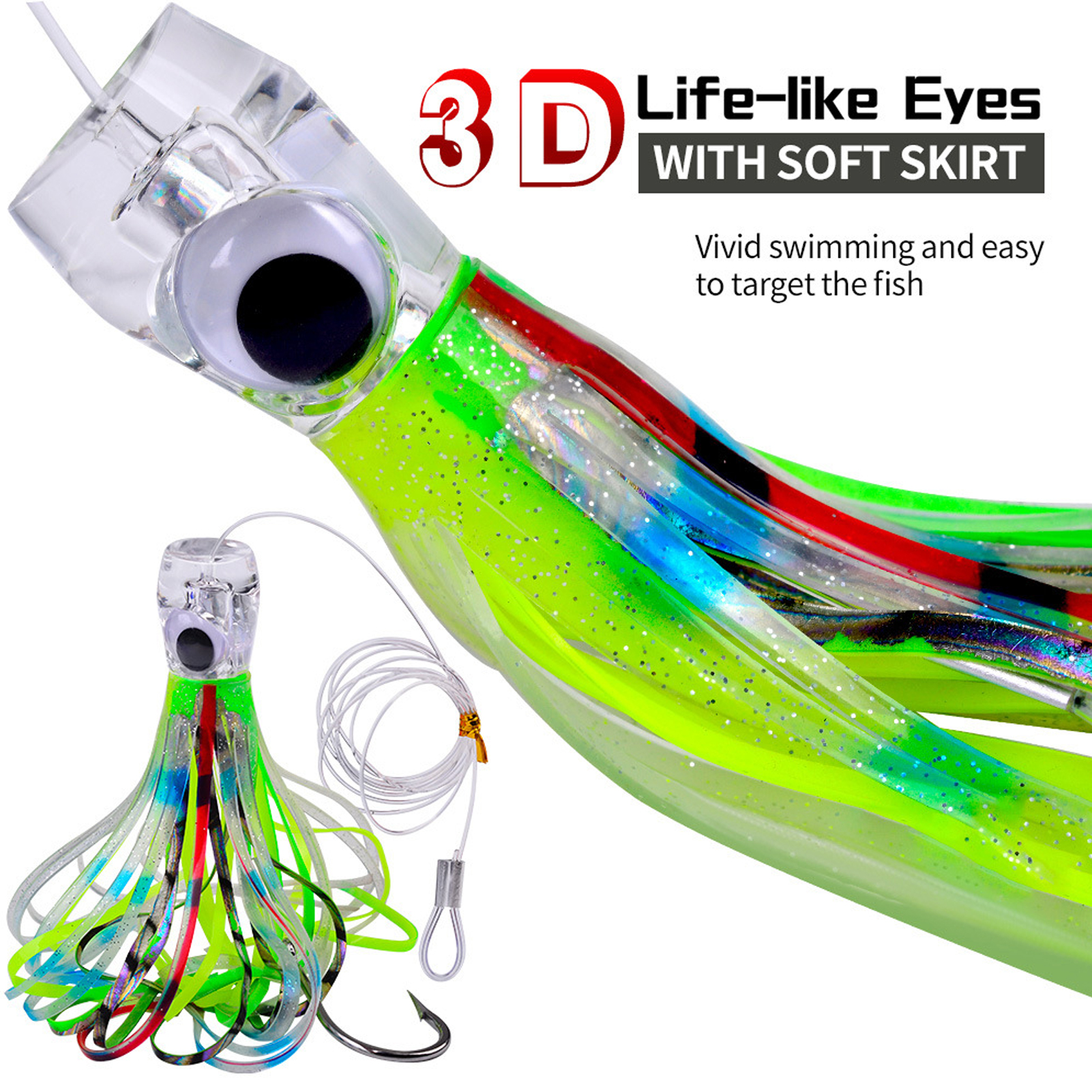 Big Game for Sea Fishing Squid Lures Soft Skirt 23cm 96g Octopus Trolling Artificial Baits for Tuna Marlin Crankbaits Saltwater