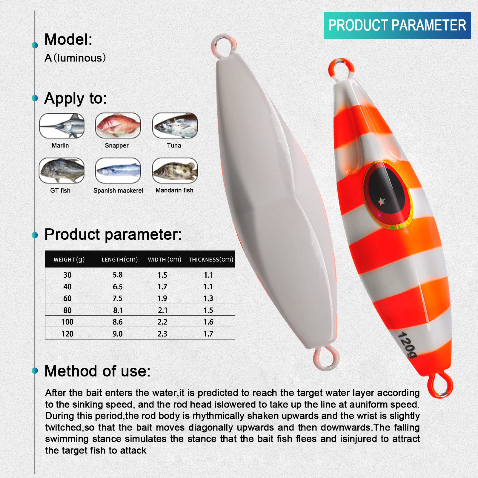 1pcs Sea Fishing Luminous Lures 30-120g Long Shot JIG Artificial Wobbler Metal Hard Bait with Lifelike 3D Eye Slow Sinking Saltwater