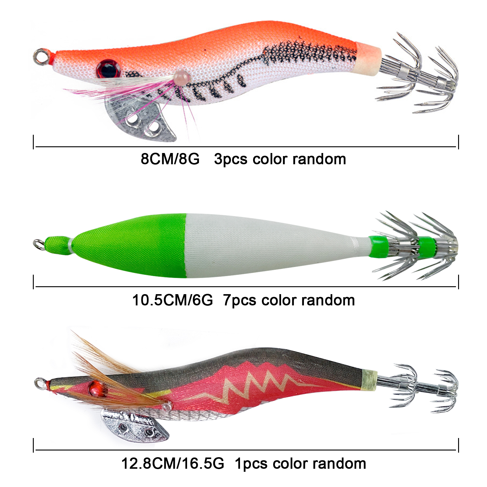 FREE FISHER 11pcs Sea Fishing Squids Set Luminous Shrimp Mixed Jigs Octopus Lures Cuttlefish Artificial Sharp Squid Hooks Pesca