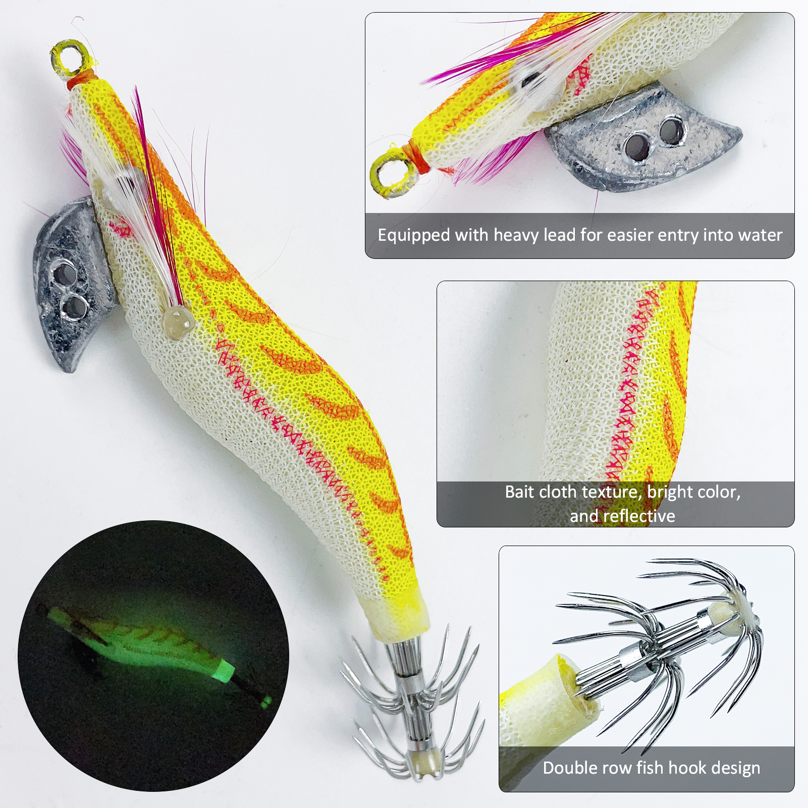 FREE FISHER 11pcs Sea Fishing Squids Set Luminous Shrimp Mixed Jigs Octopus Lures Cuttlefish Artificial Sharp Squid Hooks Pesca