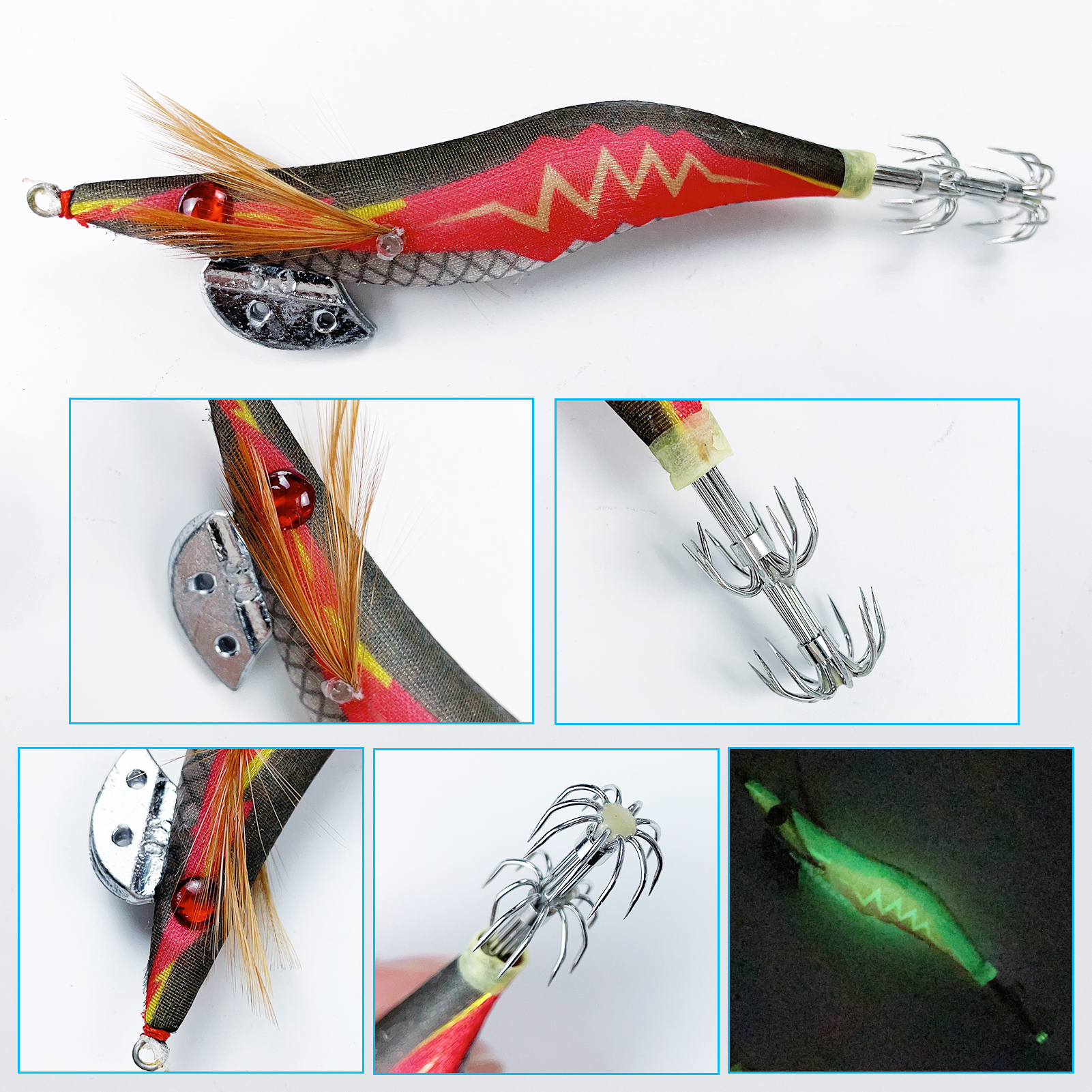 FREE FISHER 11pcs Sea Fishing Squids Set Luminous Shrimp Mixed Jigs Octopus Lures Cuttlefish Artificial Sharp Squid Hooks Pesca