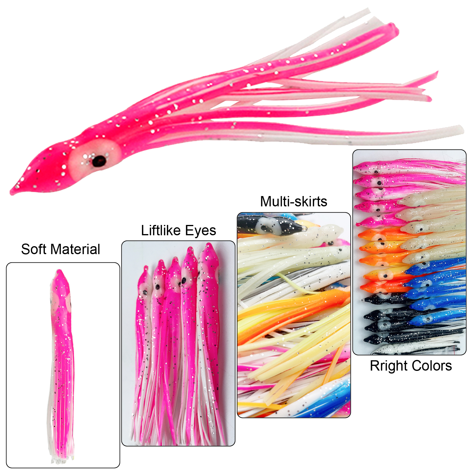 FREE FISHER 25pcs 9cm 4g Fishing Soft Octopus Lures with 3/0# 8299 Silver Hooks Luminous PVC Skrits Squids Artificial Baits Pesca