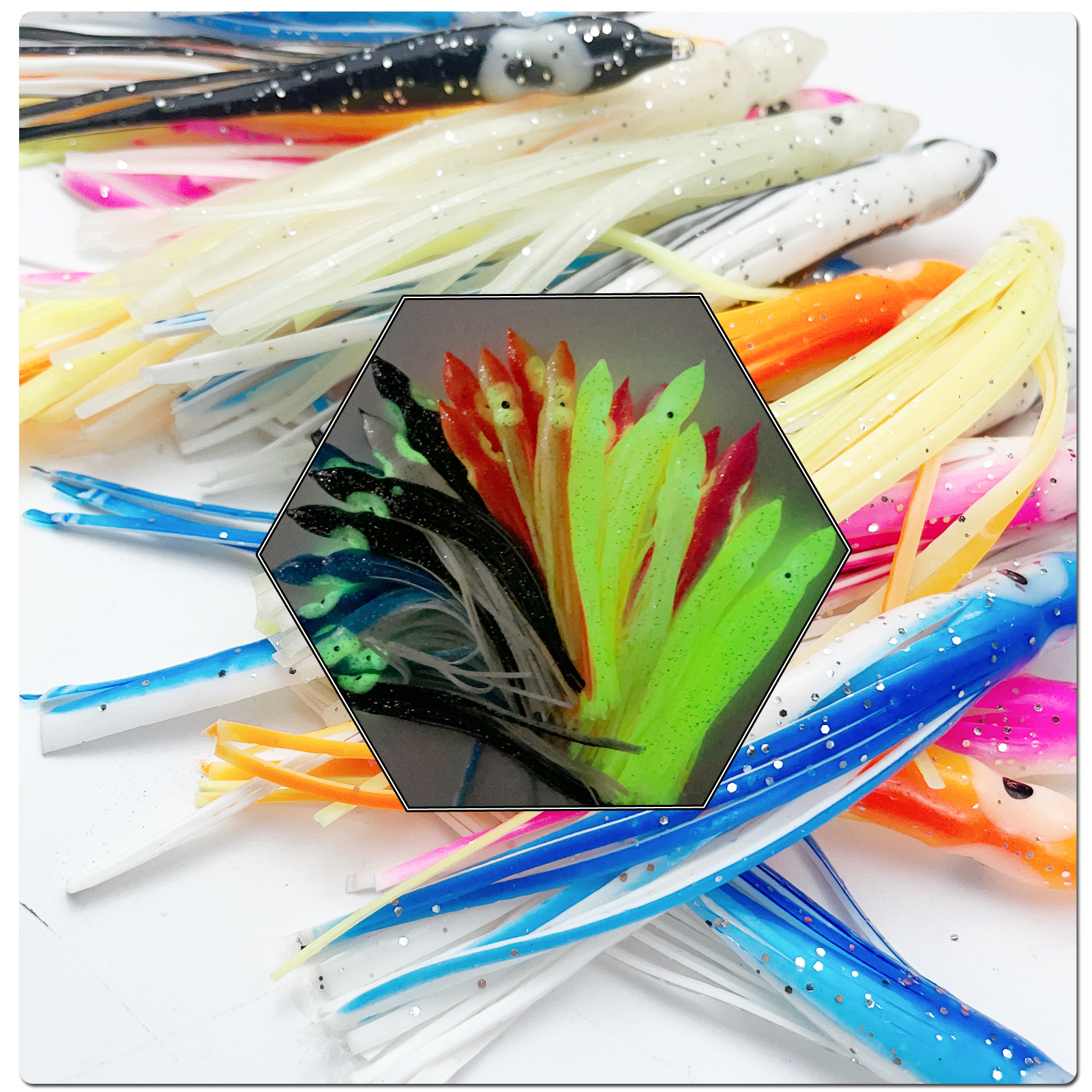 FREE FISHER 25pcs 9cm 4g Fishing Soft Octopus Lures with 3/0# 8299 Silver Hooks Luminous PVC Skrits Squids Artificial Baits Pesca