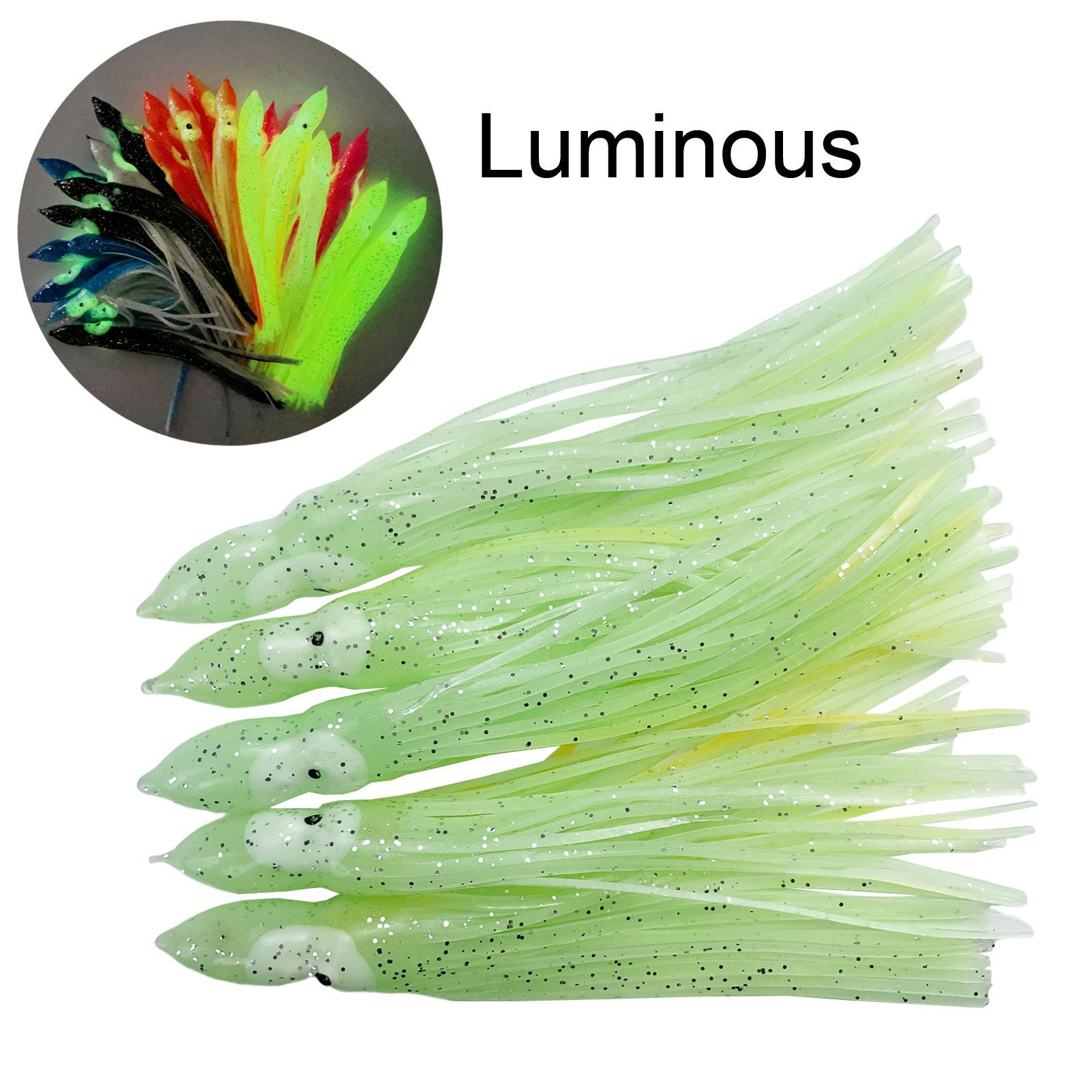 FREE FISHER 25pcs Fishing Octopus Lures with 8/0# Silver Hooks Soft Skirts Squid 15cm 12g Sea Fishing Luminous Artifical Baits