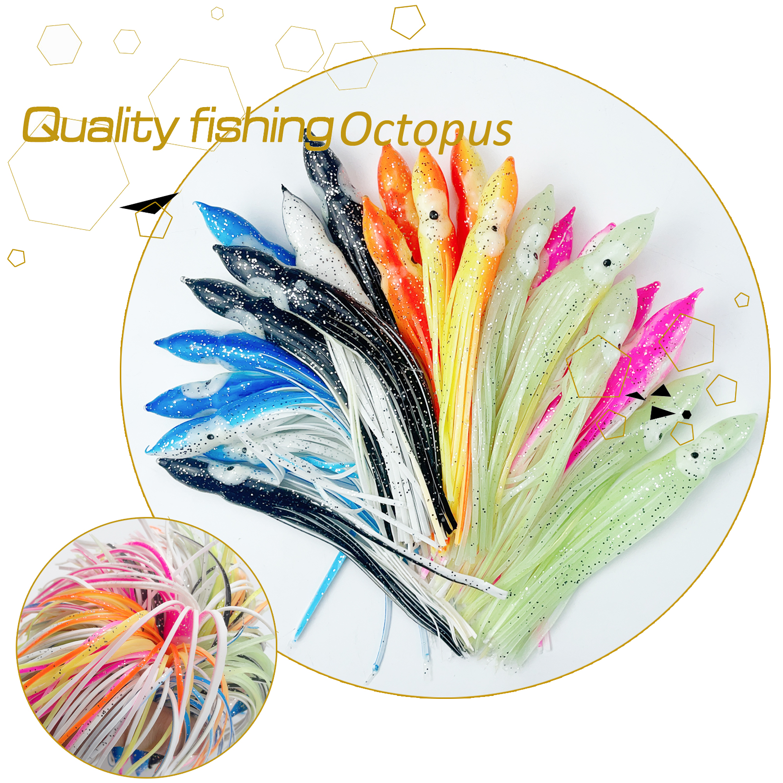 FREE FISHER 25pcs Fishing Octopus Lures with 8/0# Silver Hooks Soft Skirts Squid 15cm 12g Sea Fishing Luminous Artifical Baits