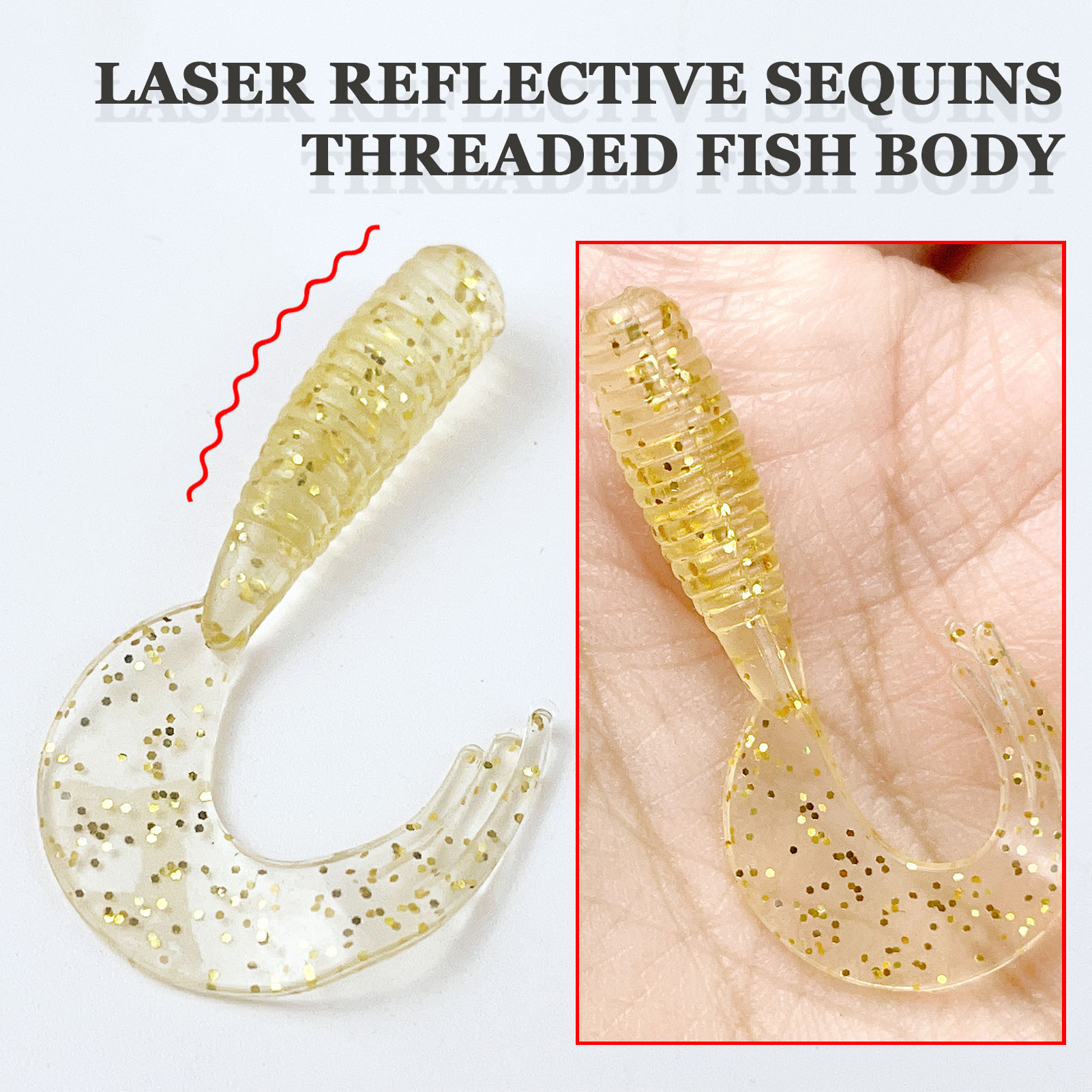 FREE FISHER 50pcs Soft Grub Worm Lures 4.5cm Rubber Fishing Maggot Baits Plastic Fishing Tackle Box Artificial Bass Wobblers with T-tail