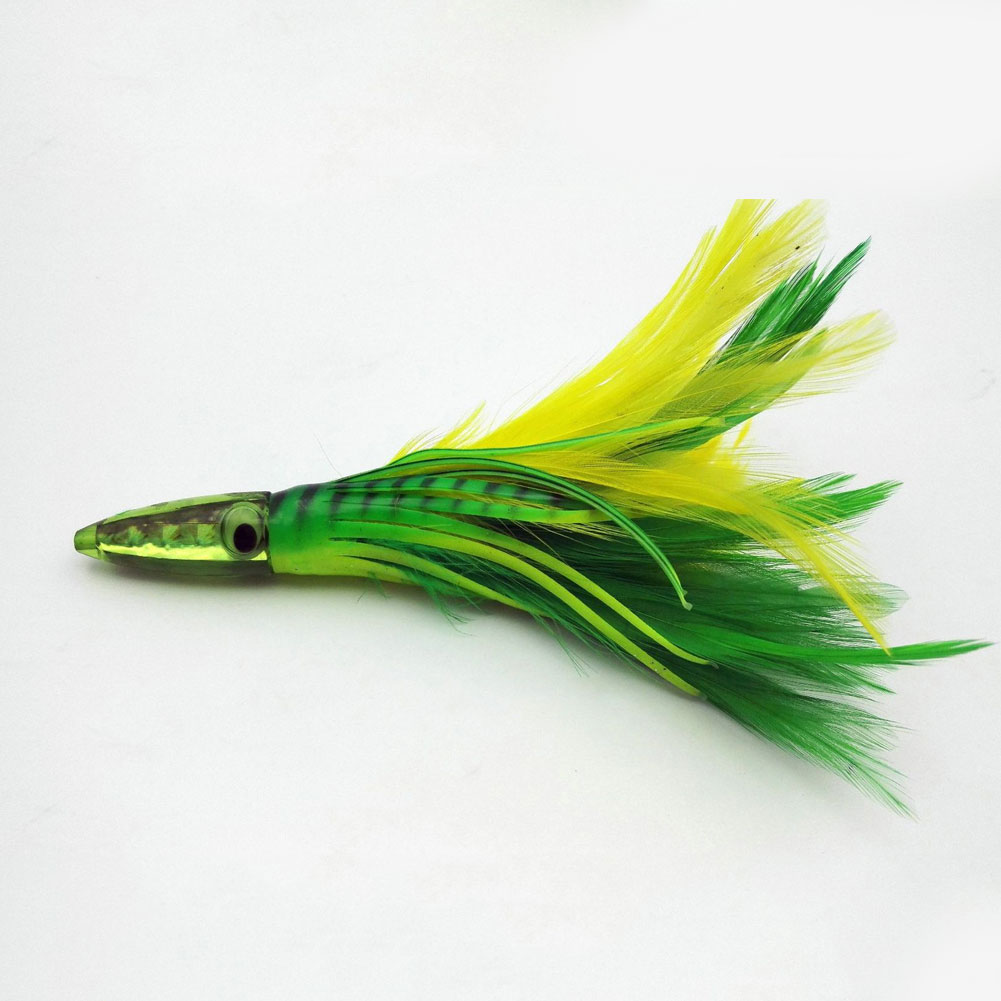 FREE FISHER 5pcs/Lot Sea Fishing Octopus Lure 14cm 32g Squid Jigs Big Game Bait Drag Fishing Bait Trolling Lures with Feather Skirt for Tuna