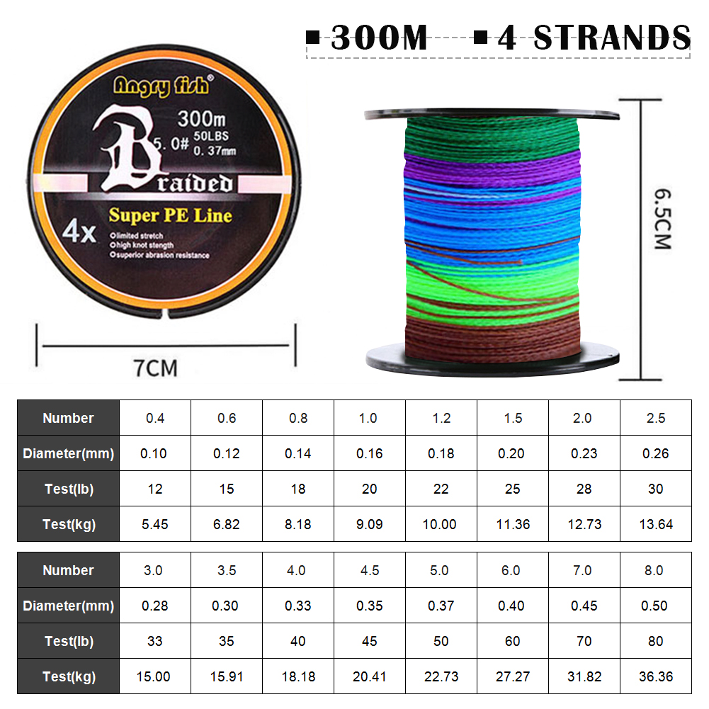 FREE FISHER Fishing Line 300M PE Braided Line 4-strand 12-80LB 0.1-0.5MM Multifilament Fishing Wire for Saltwater Freshwater