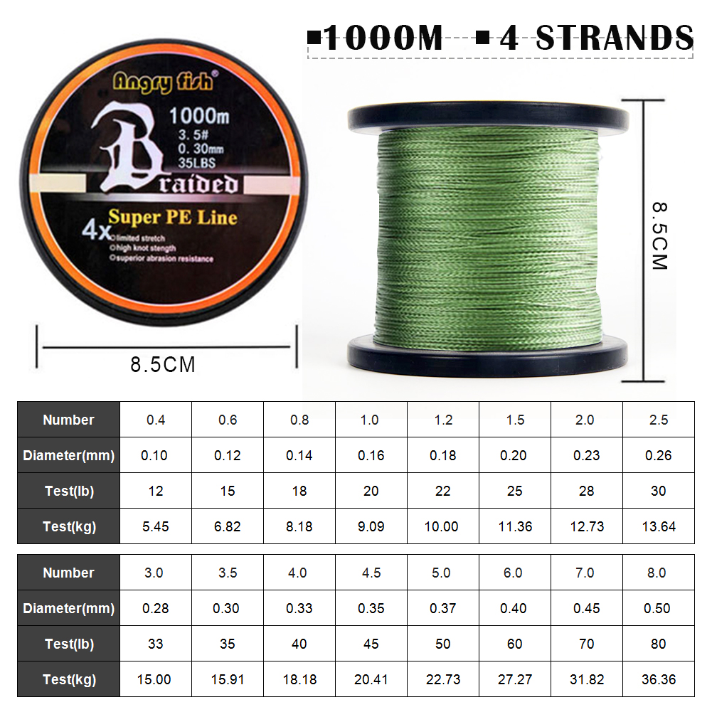 FREE FISHER Fishing Line 4 Strands Braided 1000M PE Multifilament Line Saltwater Freshwater Smooth Floating Fish Wire 12-80LB