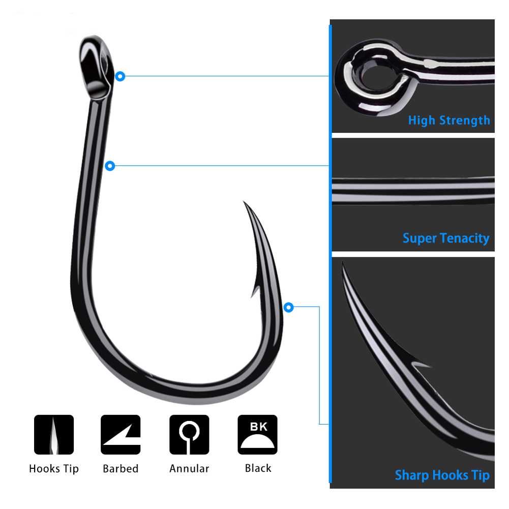 FREE FISHER 100pcs Sea Fishing Hooks Kit Faultless O'shaughnessy Black